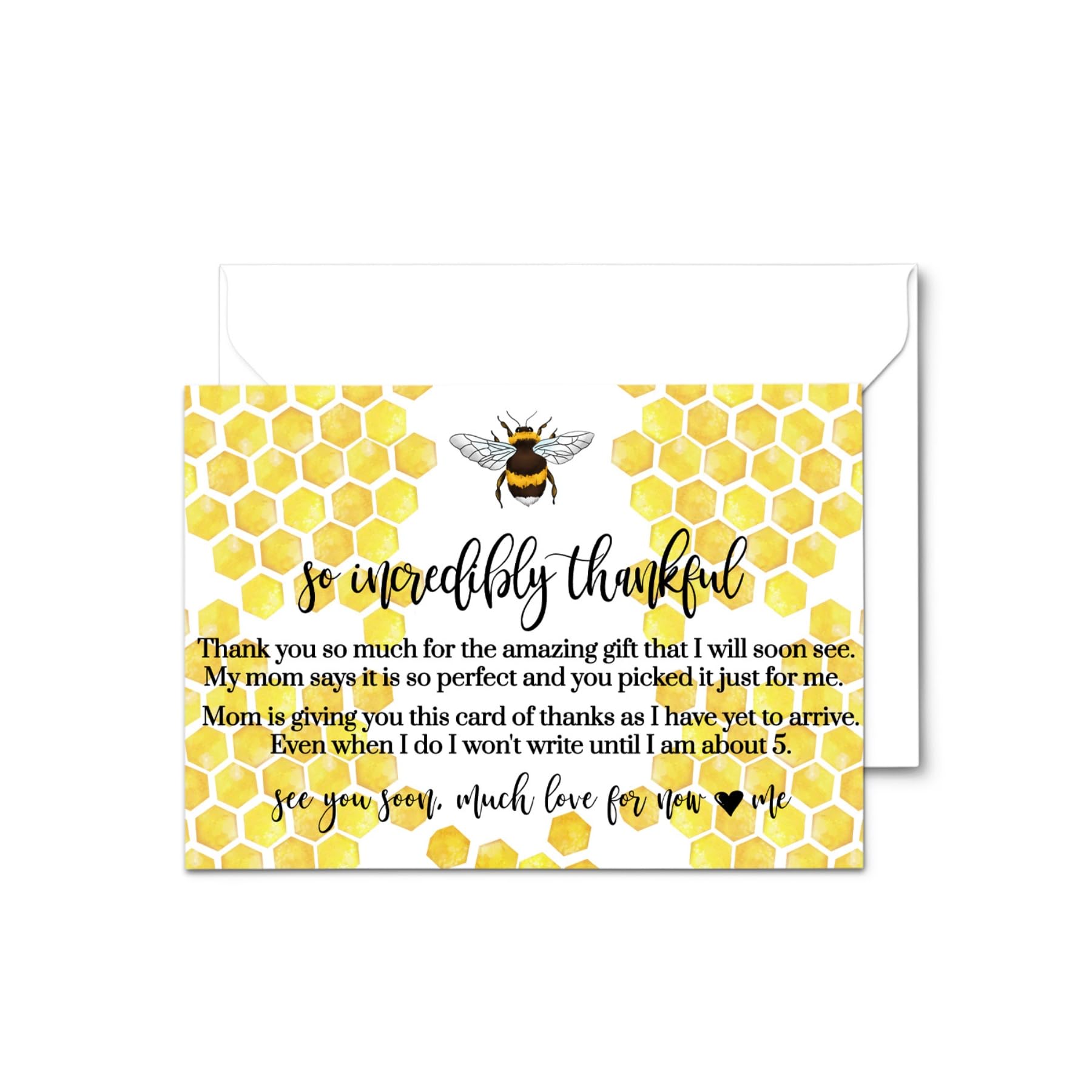 Bumblebee Baby Shower Thank You Cards with Envelopes (25 Pack) Gender Neutral Preprinted Message with Customizable Space for Handwritten Note from Mama to Bee, 4x6 Double-Sided Card