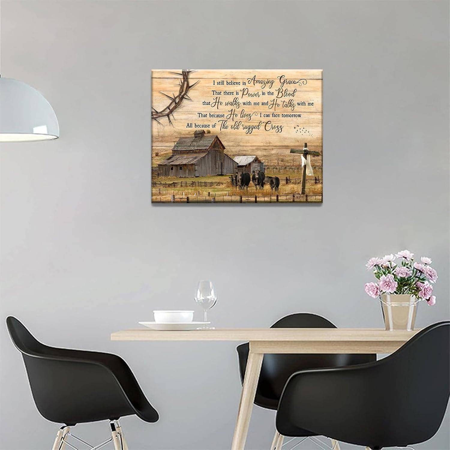 Vintage Farmhouse Wall Art Old Barn Wall Decor Cross Canvas Christian Inspirational Quotes Painting Pictures I Still Believe in Amazing Grace Poster Print for Living Room Bedroom (24x16in Canvas)