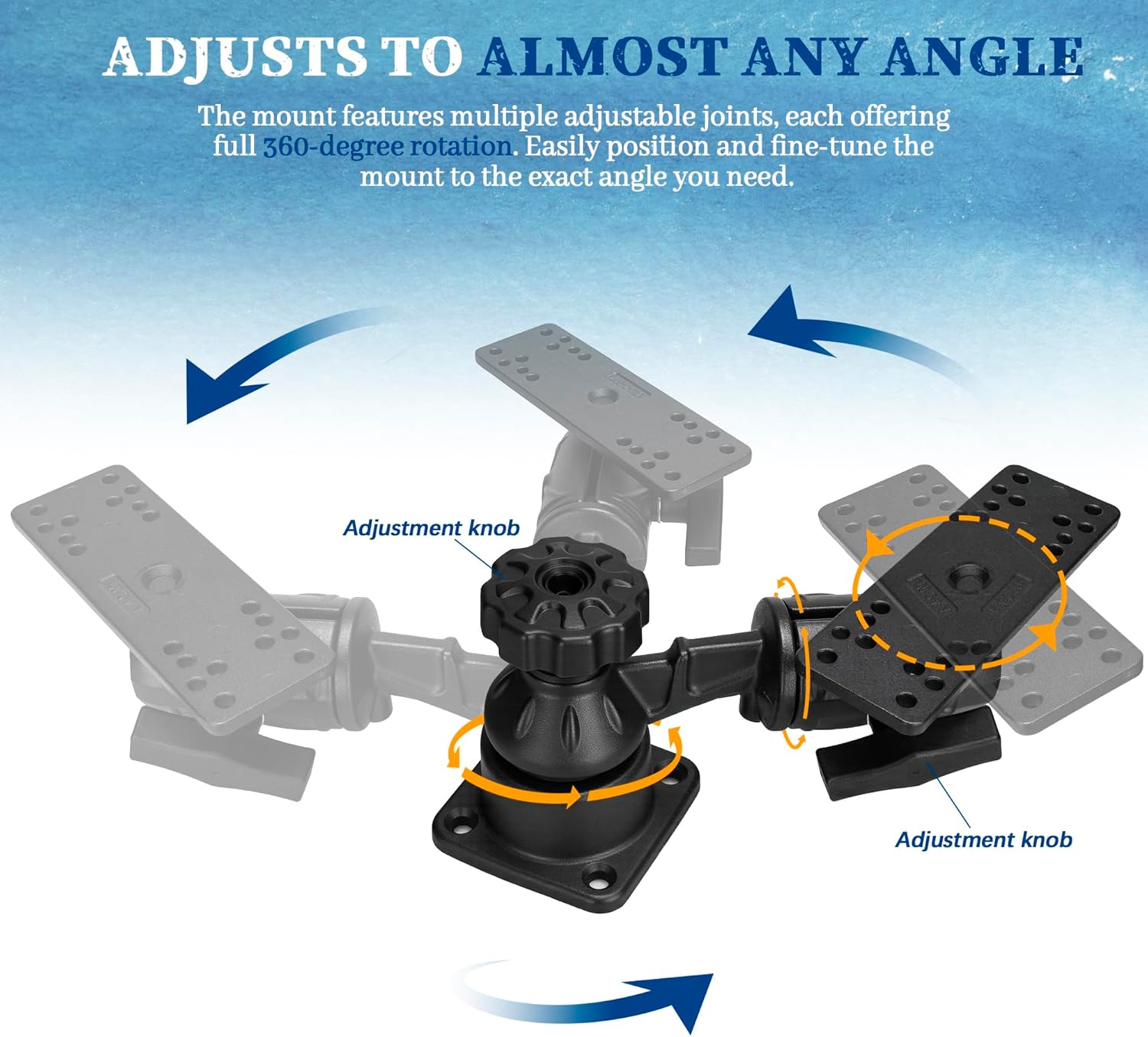 Aluminium Fish Finder Swivel Arm Mount, Mounting Plate Adjustable Heavy Duty Chartplotters/Depth Finders Mount, Compatible with Garmin, Lowrance and More, for Boats/Kayaks
