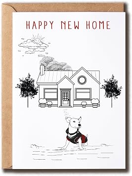 Happy New Home Card - New Home With Dog Card - Cute Card - Dog New House Card - Lovely Housewarming Card - Congrats Card For Friends