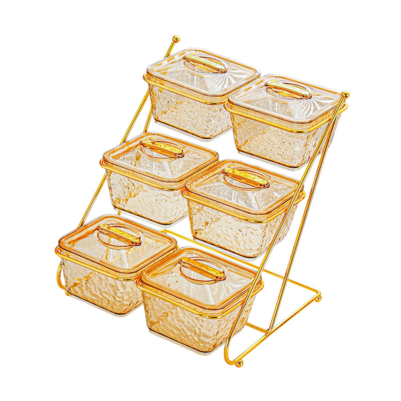 Bandeja para servir dulces con compartimentos, bandeja para aperitivos con 6 compartimentos y práctica tapa antipolvo, multifunción para aperitivos