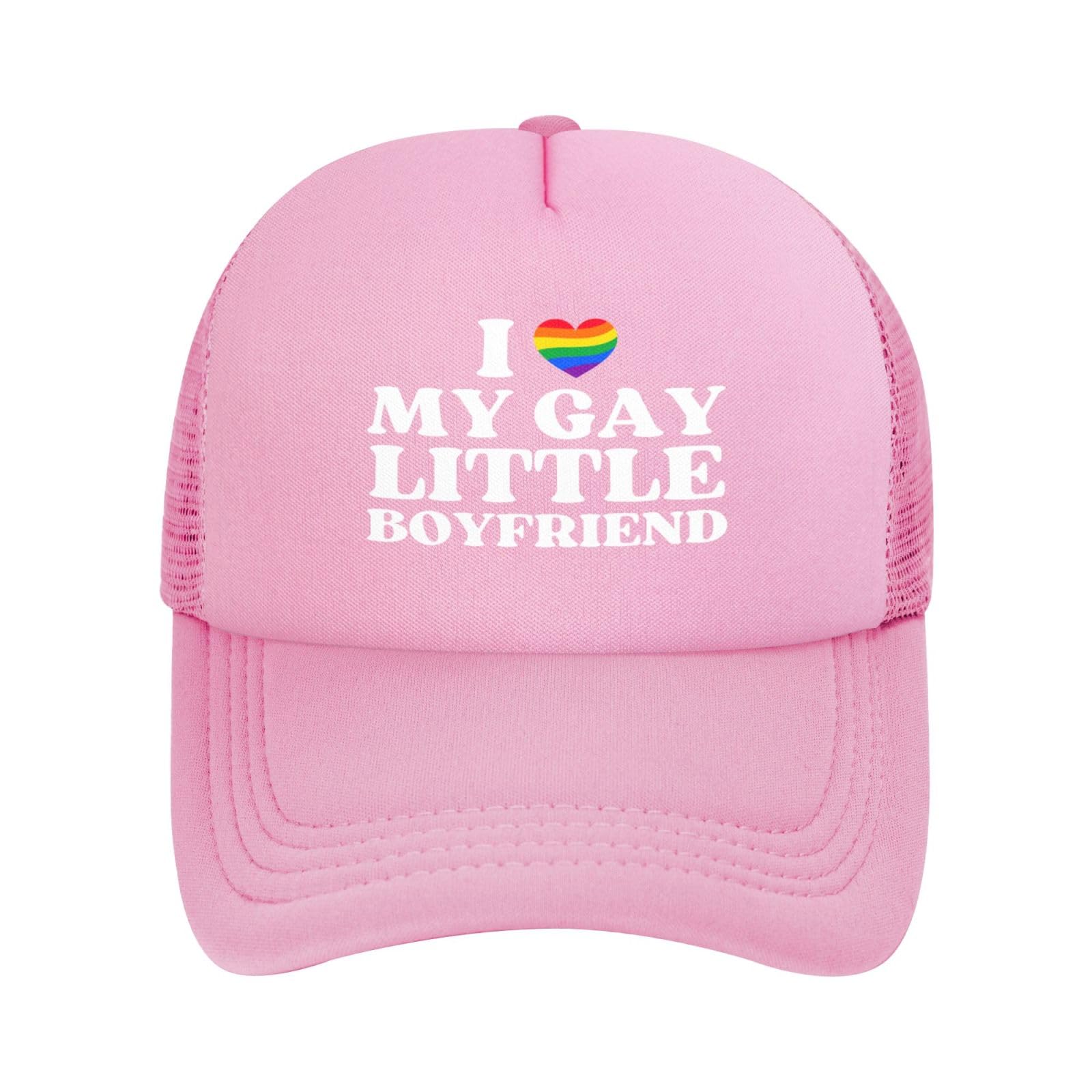 GQWJKSZ I Love My Gay Little Boyfriend Mesh Hat LGBTQ Mesh Cap Baseball Trucker Hat Pink