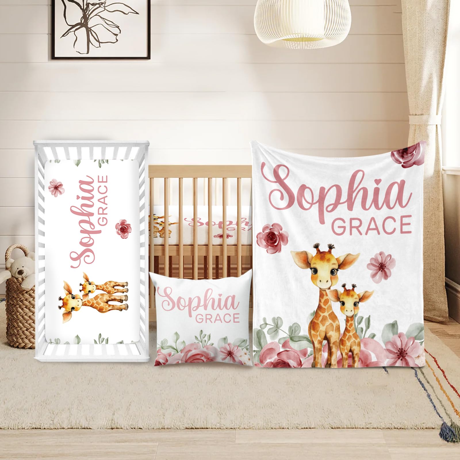 Custom Crib Bedding Set for Girls Boys Gifts Giraffe Design Color08