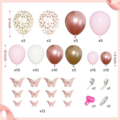 Miniatura 2 de Amandir 134 globos de oro rosa para decoraciones de baby shower para niña, cajas, calcomanías de mariposa, kit de arco de guirnalda de globos, caja