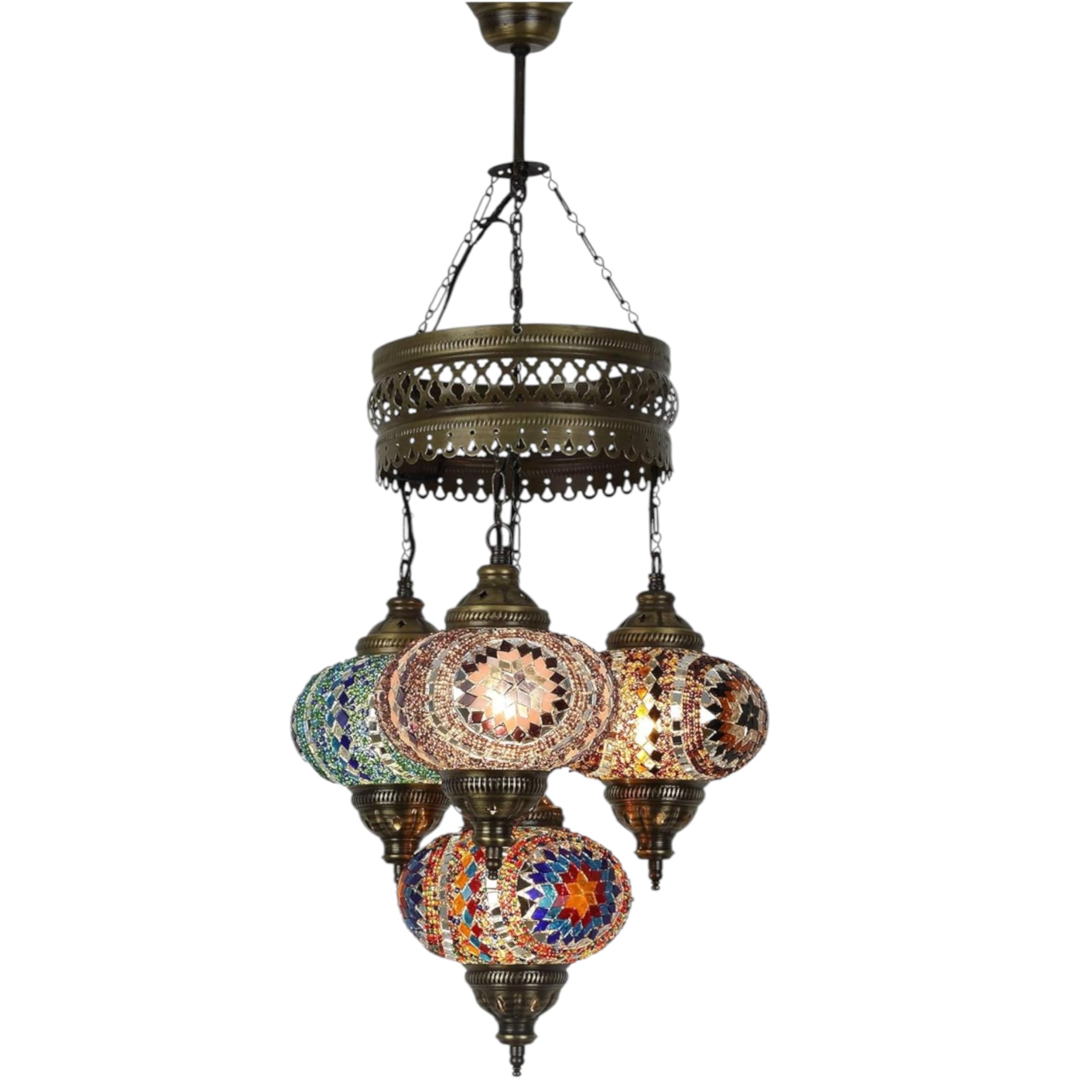 LaModaHome25+ Unique Colors, 2020 Customizable Chandelier 4 Globes + Free 4 Bulbs, Stunning Mosaic Turkish Lamp Moroccan Light US Tiffany Lighting Ceiling Hanging Pendant Fixture Large Hardwired