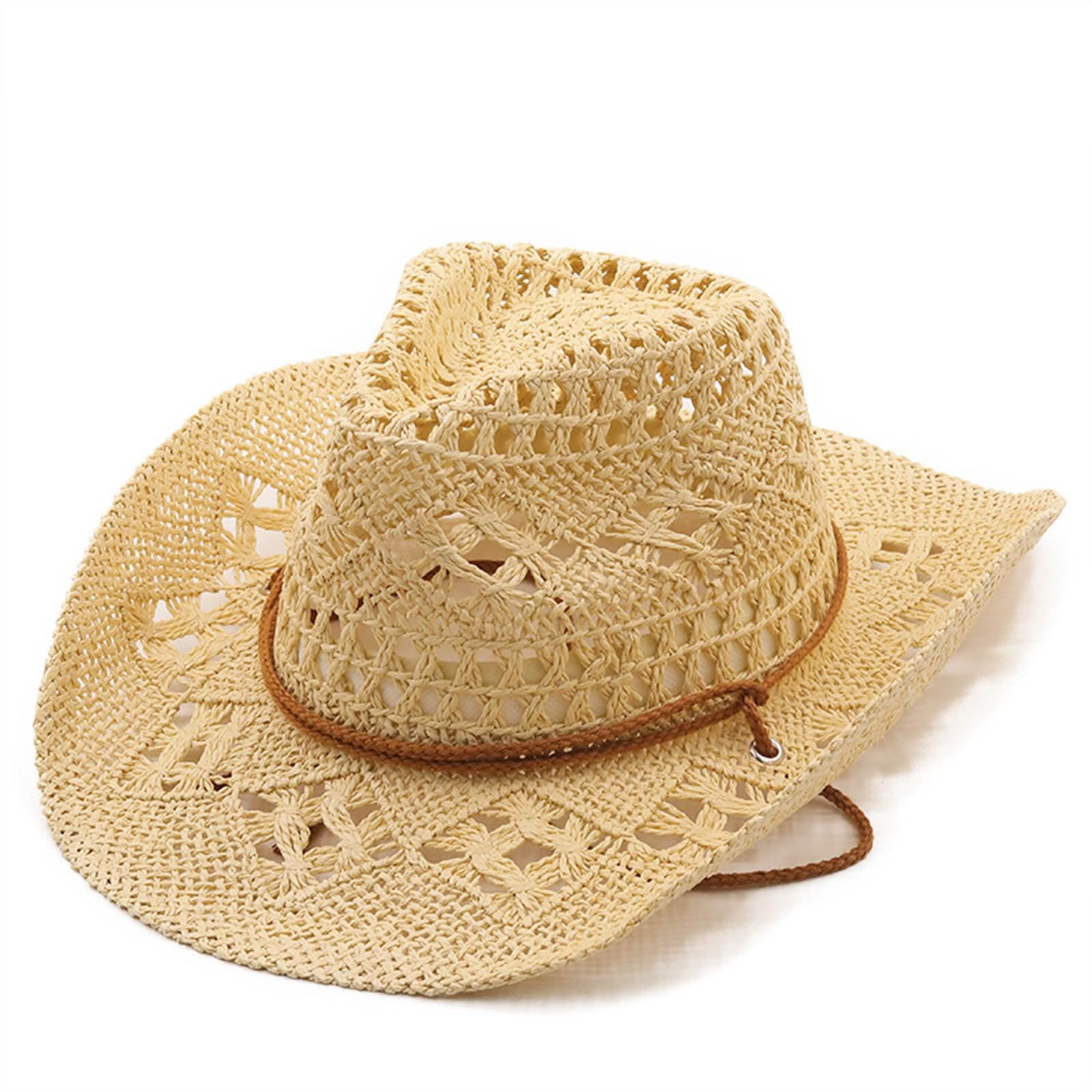 Générique Chapeau Cowboy Western Femme Chapeau de Paille Adulte Unisexe Chapeau de Soleil Homme Pliable Anti-UV Large Bord