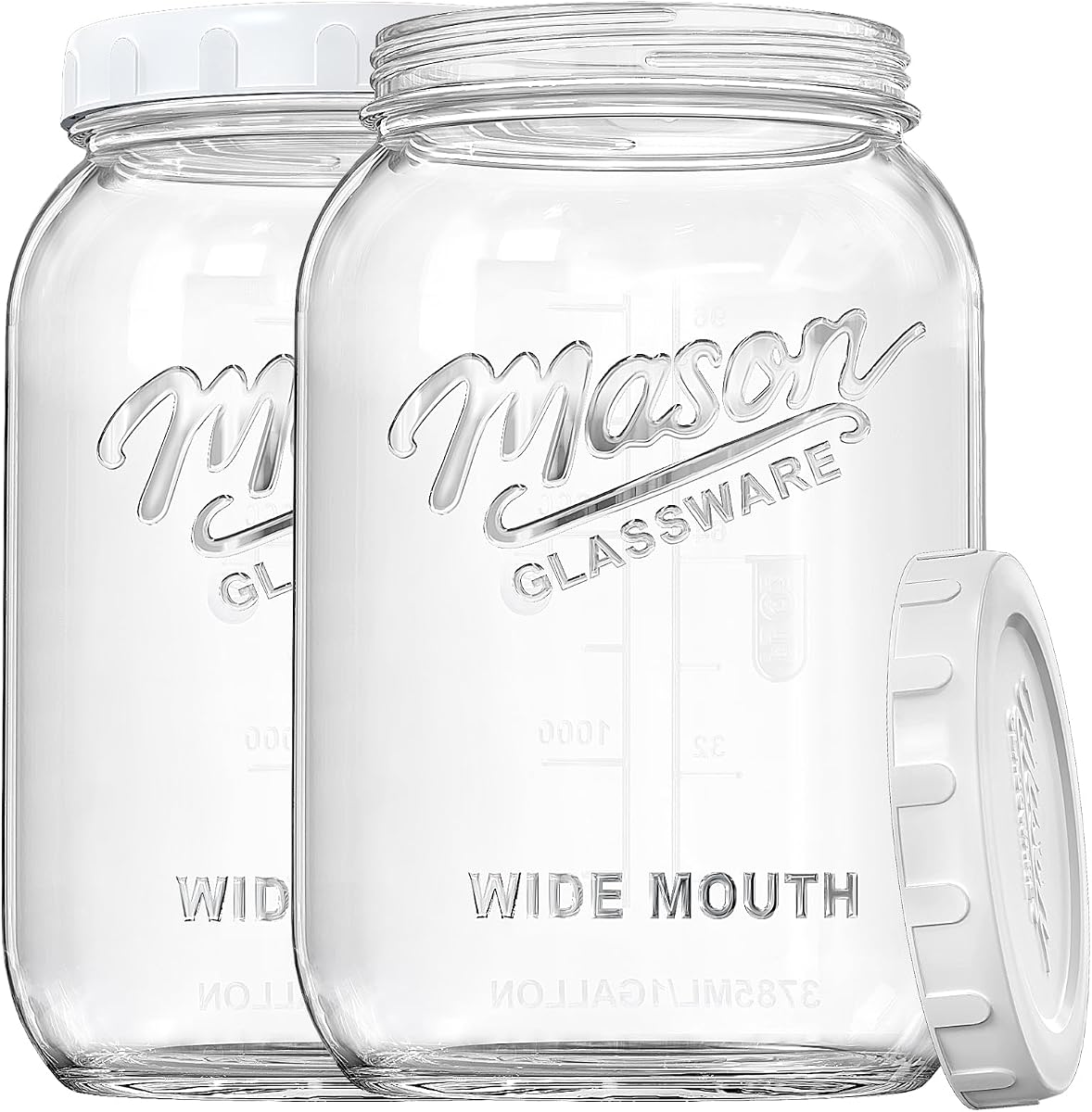 2 Pack Wide Mouth Mason Jars with Airtight Lid and Silicone Gasket | 1 Gallon Large Glass Containers for Food Storage like Flour Sugar, Sun Tea, Kombucha, Refrigerator Safe Fermentation Jar