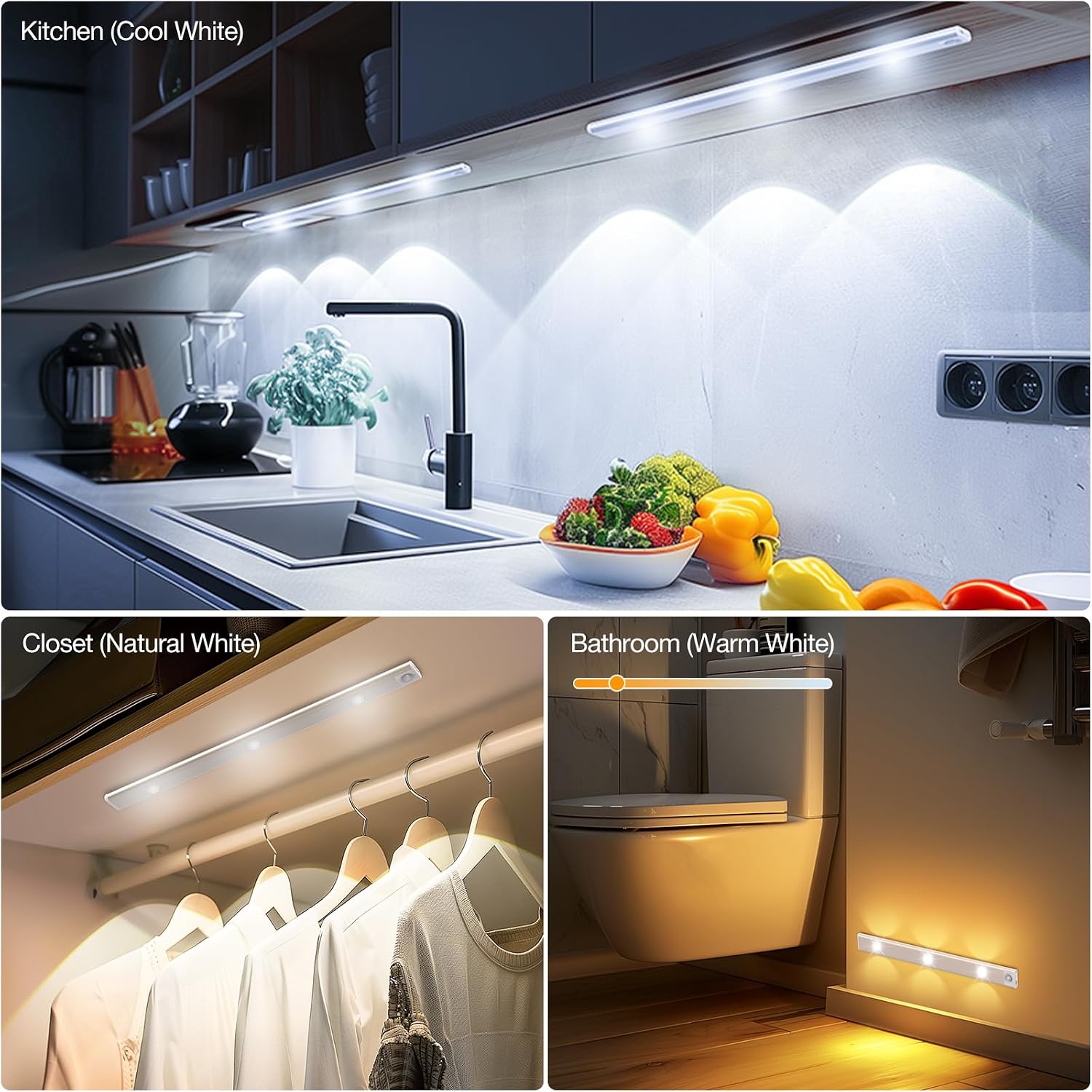 Under Cabinet Light Rechargeable, CT CAPETRONIX Dimable Closet Lights Wireless with 3 Color Temperatures 3 Modes, Battery Operated Under Counter Lights for Kitchen Motion Sensor Light Indoor,17.7 inch image 5