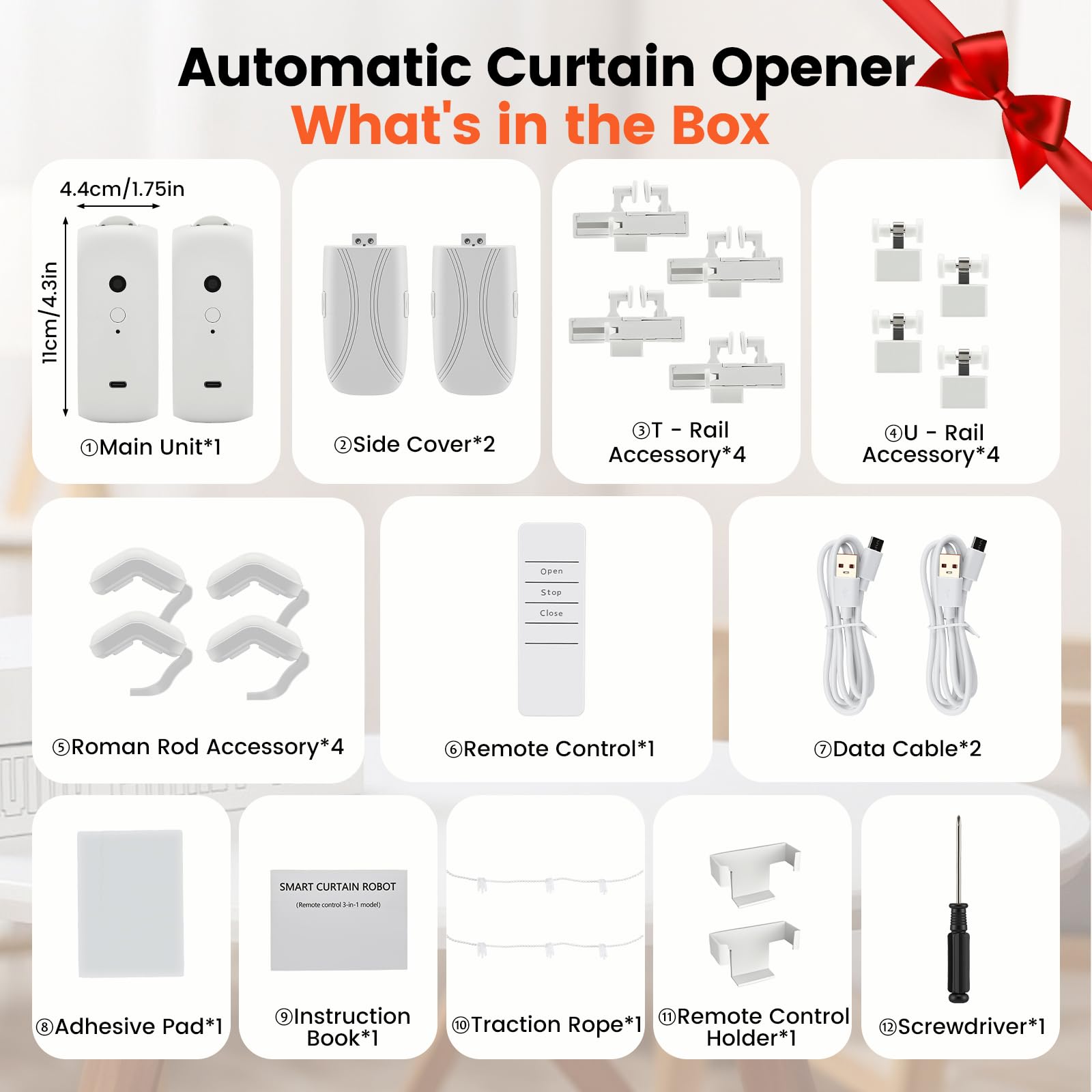 2 Pièces Ouvre-Rideau Automatique, Rideau Electrique Interieur 3 in 1 - Robot de Rideau Électrique avec Télécommande, Moteur Silencieux pour Tringle Romaine, Rail en Forme de T/U