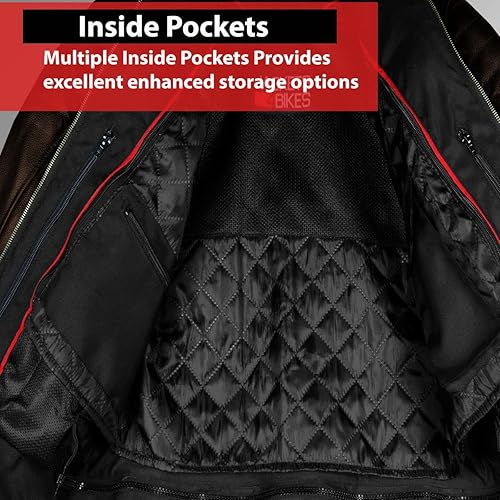 Miniatura 9 de REVOLT Chaqueta de Motocicleta para Hombre, Cuero de Búfalo Natural, Armadura CE - Ventilación, Cruiser Motorbiker Touring Biker Marrón S
