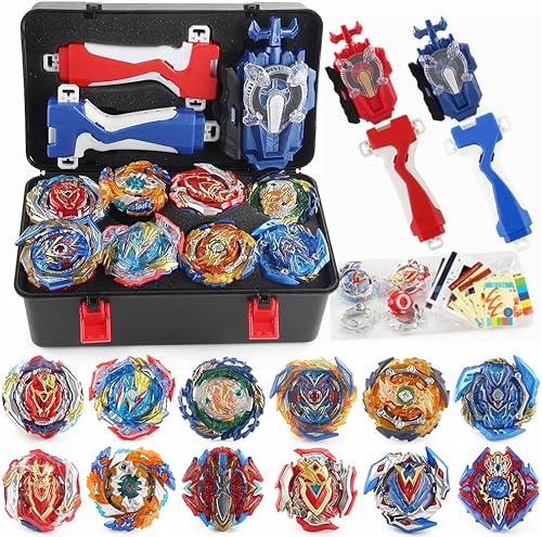 Juego de 12 piezas de Battling Burst Gyros Tops 2 Sparking Launcher con 1 caja de almacenamiento portátil Burst quadrive Pro Series Set para niños