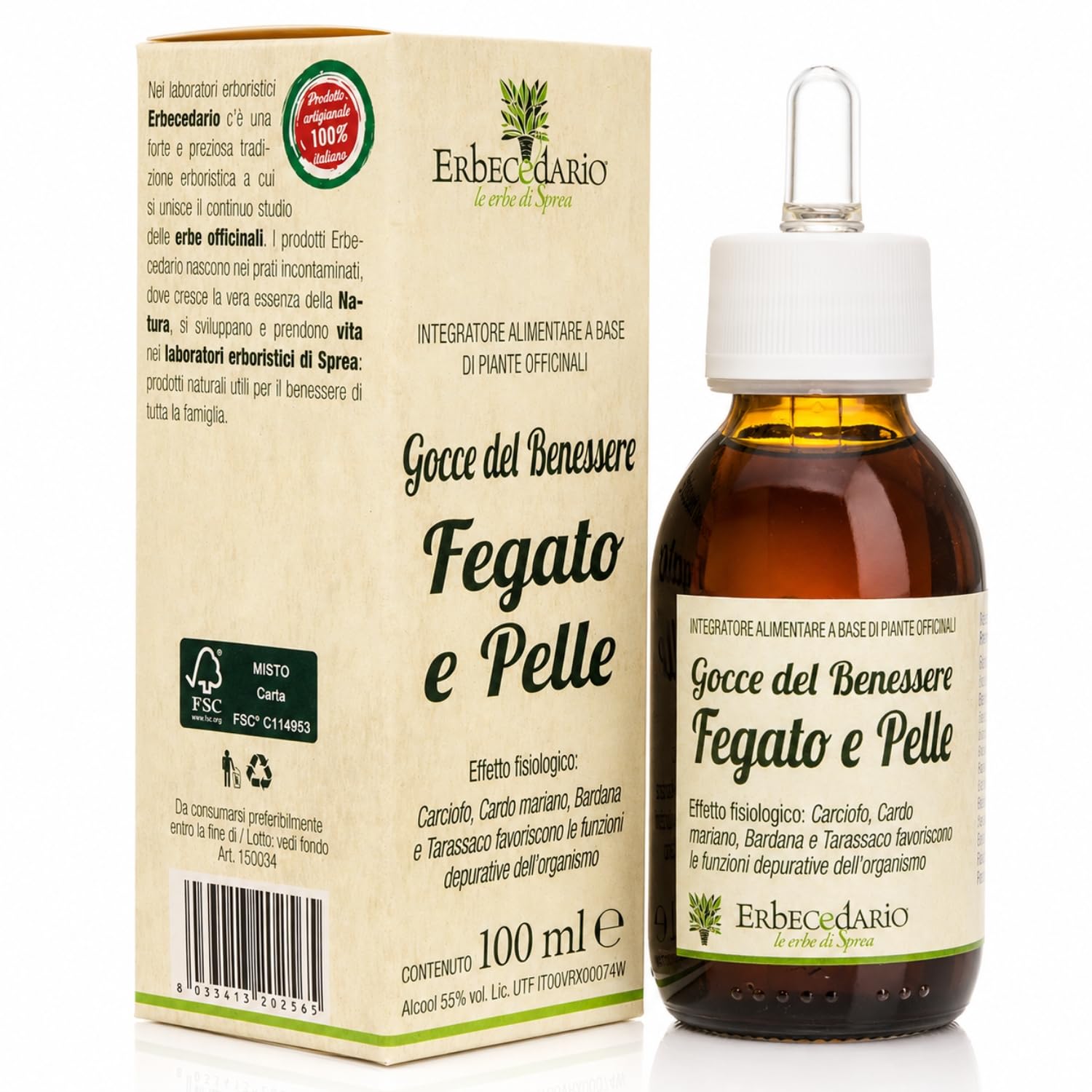 Erbecedario Gocce fegato e pelle 100ml, Depurativo fegato Naturale con carciofo 