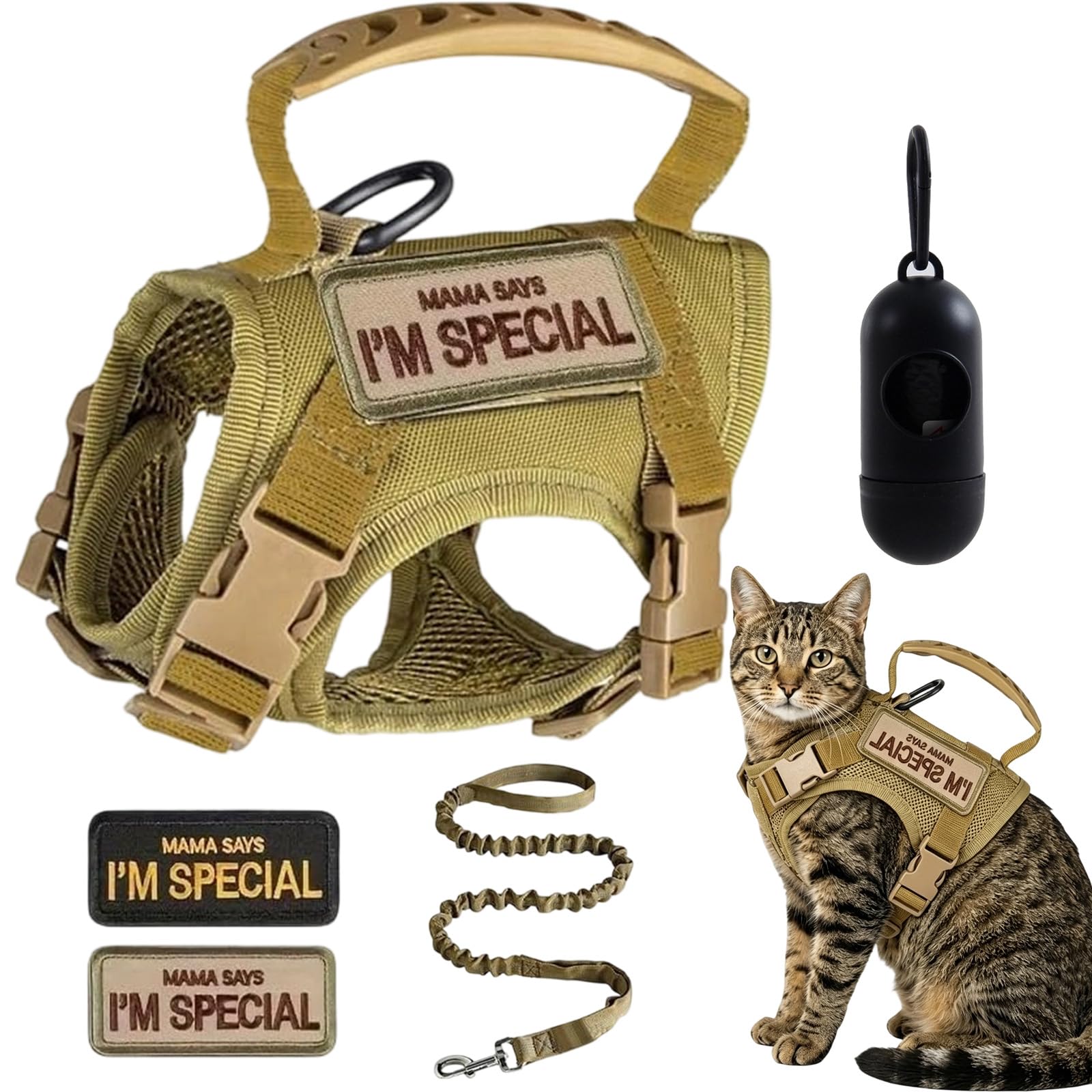 Pawsify Escape-Proof Adventure Tactical Cat Harness & Leash Set with Handle for Walking Escape Proof Adjustable Large Cat Vest Harness with embroidery, Easy to Control (B)