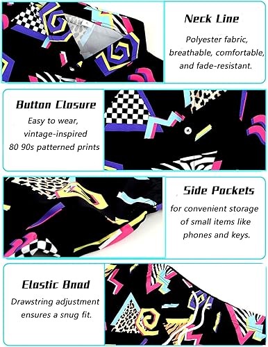 Miniatura 5 de kasahara Traje de los años 80 y 90 para hombre, camisa hawaiana retro y conjunto corto para hombre, ropa de los años 80, disfraz de los años 90