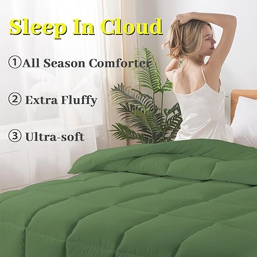 Miniatura 5 de BedTreat Edredón alternativo de plumón con pestañas en las esquinas, acolchado para todas las estaciones, tamaño King de 240 GSM, edredón verde,