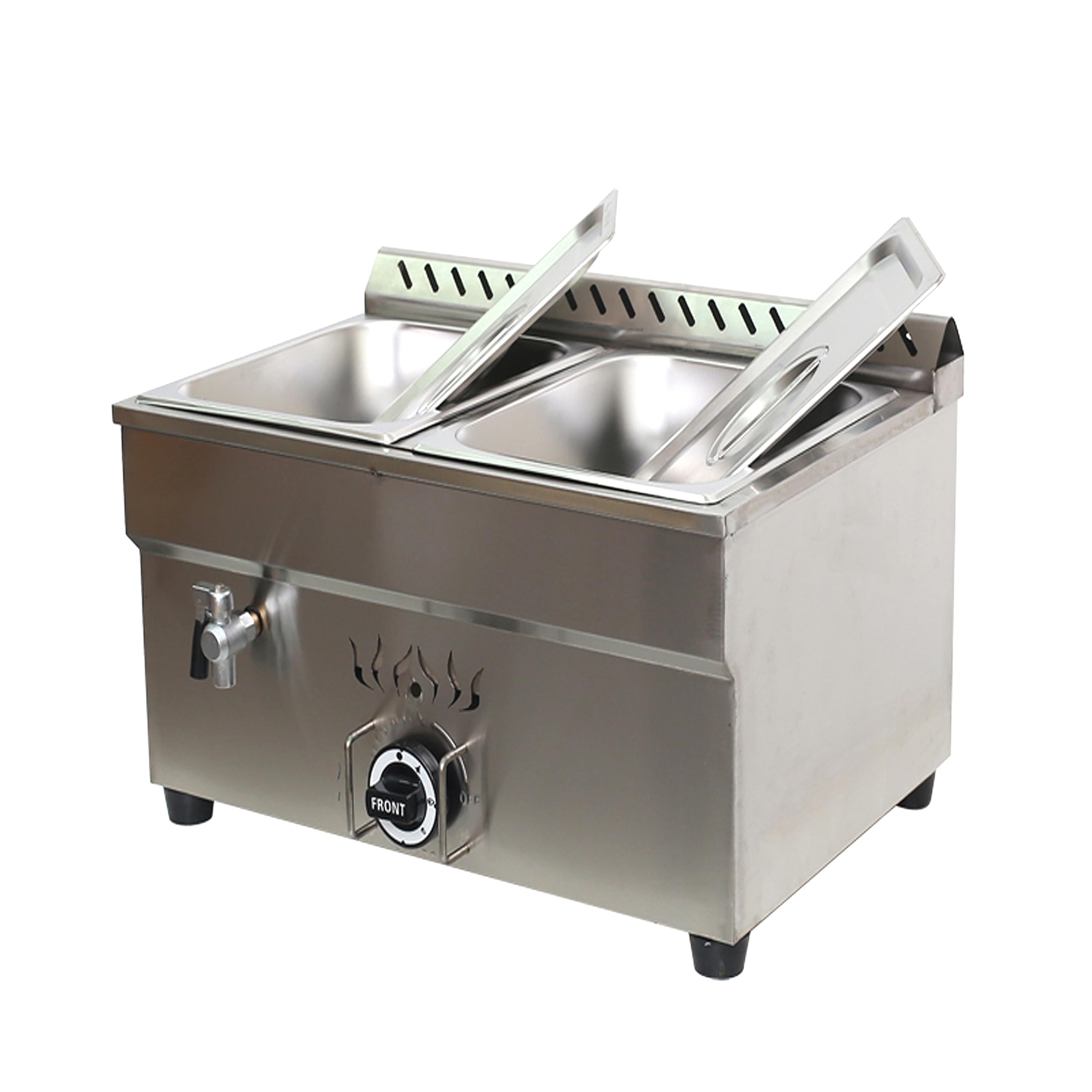 WYDDDARY 2 Pan Stainless Steel Food Soup Warmer LP Gas Commercial Steam Table 4inch Deep Electric Bain Marie for Canteen and Restaurants with Regulator Valve 13