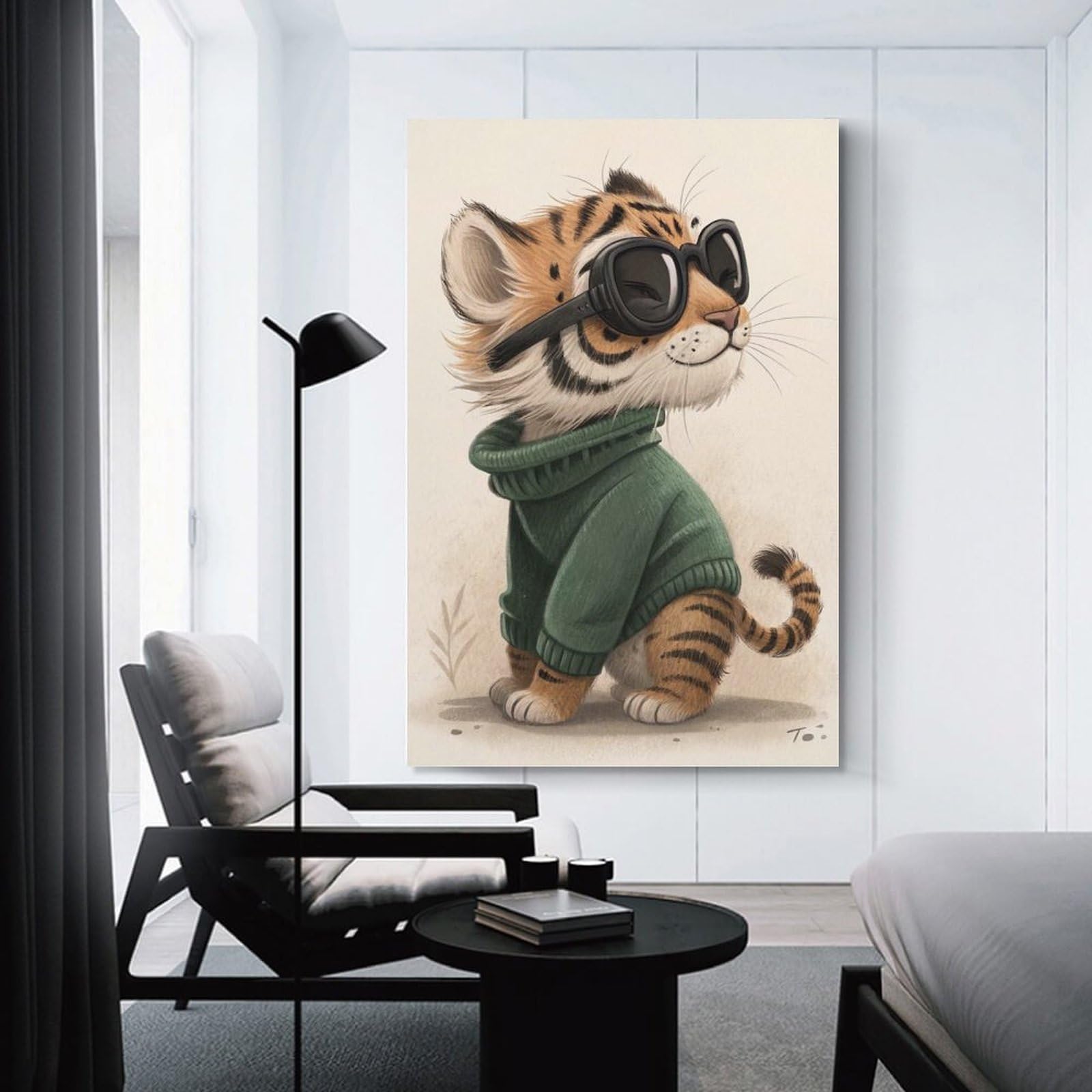 Junmoney Room Decor Wall Art Cool Tiger Cub with Sunglasses, 12x18inch(30x45cm), for Hallway, Bedroom Or Modern Interiors, Gift Idea for Housewarming And Birthdays