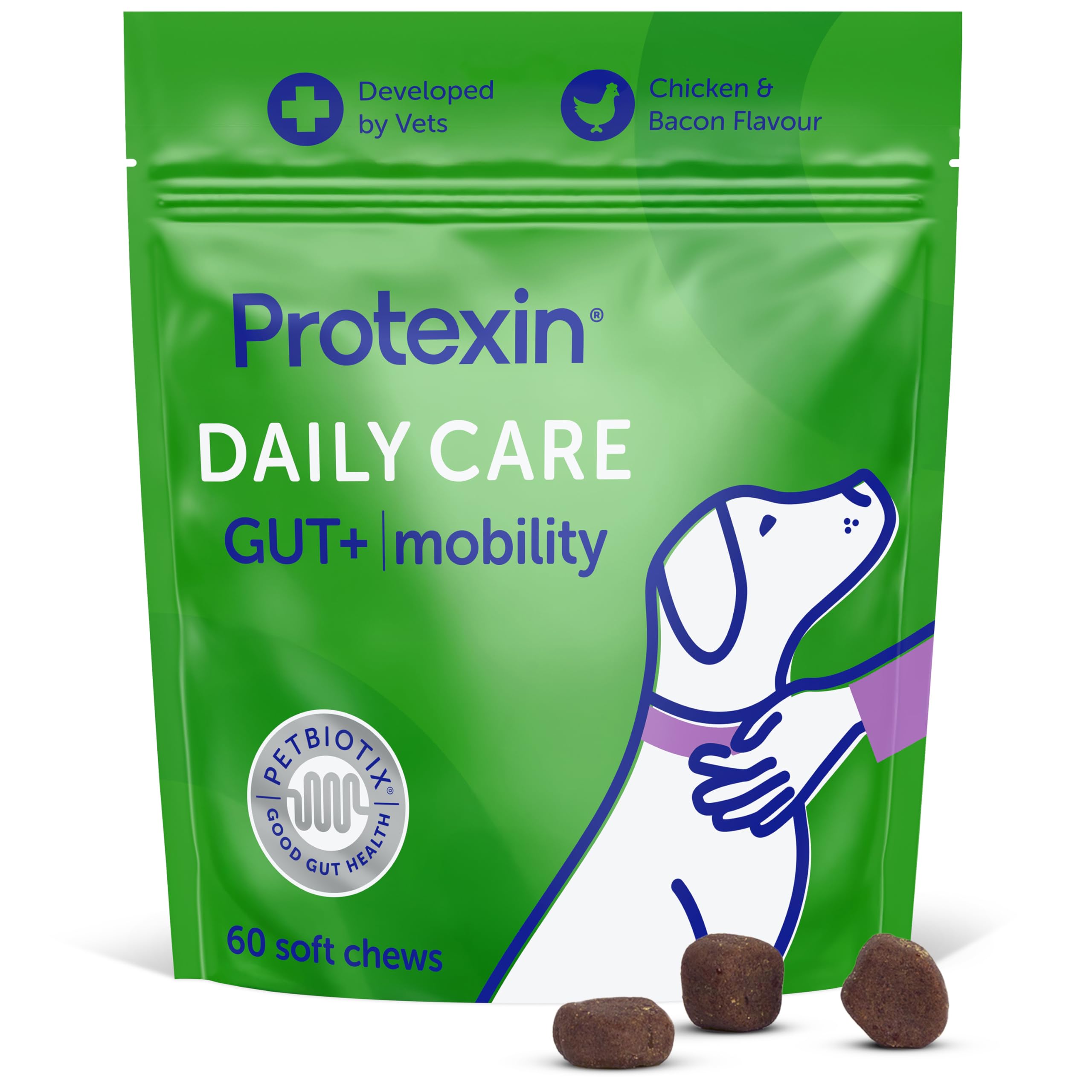 Protexin Daily Care Gut+ Mobility Dog Supplements - Chicken & Bacon Flavour - 60 Chews