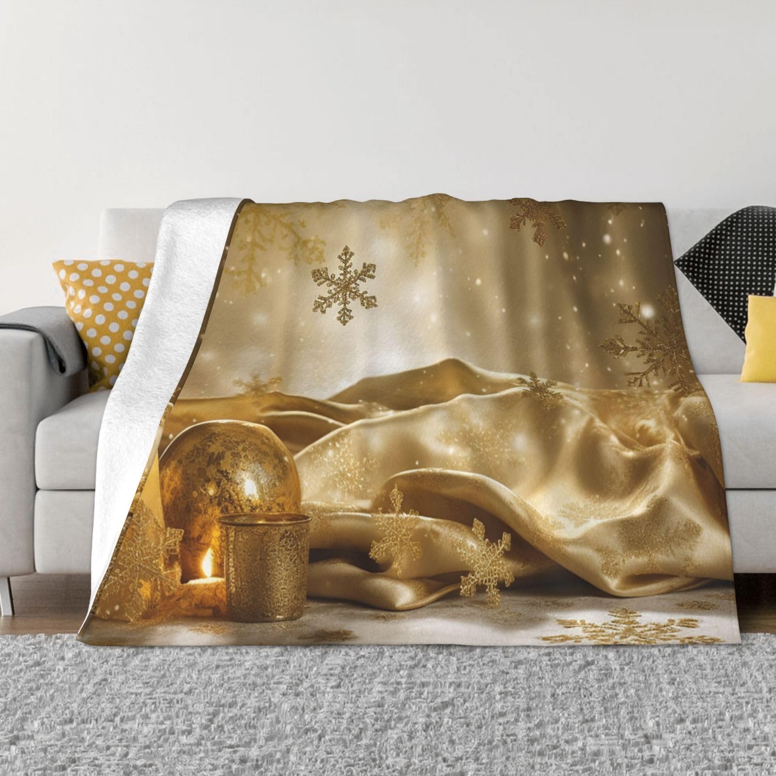 Couverture en soie dorée plaid micro-polaire Noël doux