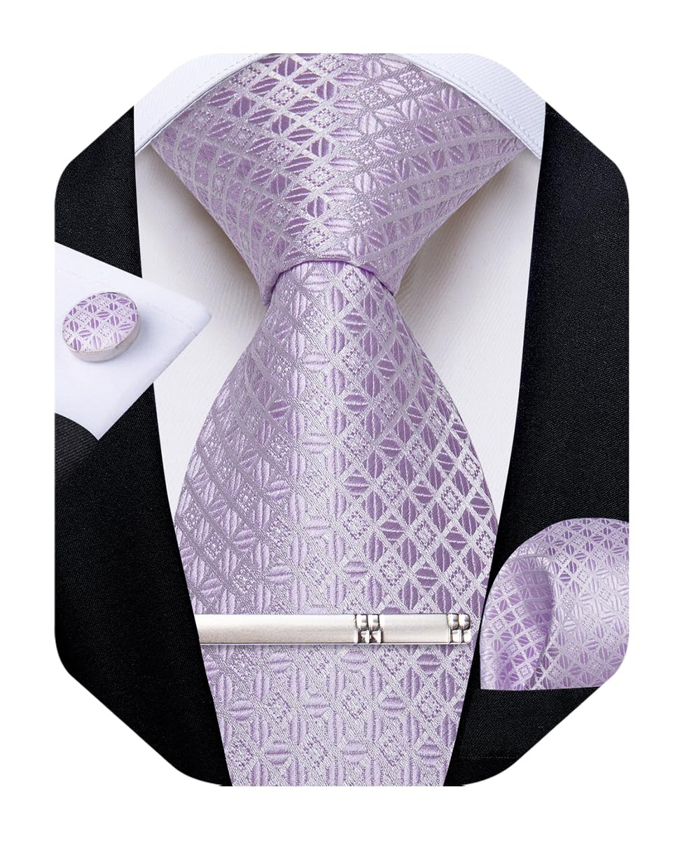 DiBanGu Mens Silk Plaid Tie and Pocket Square Set
