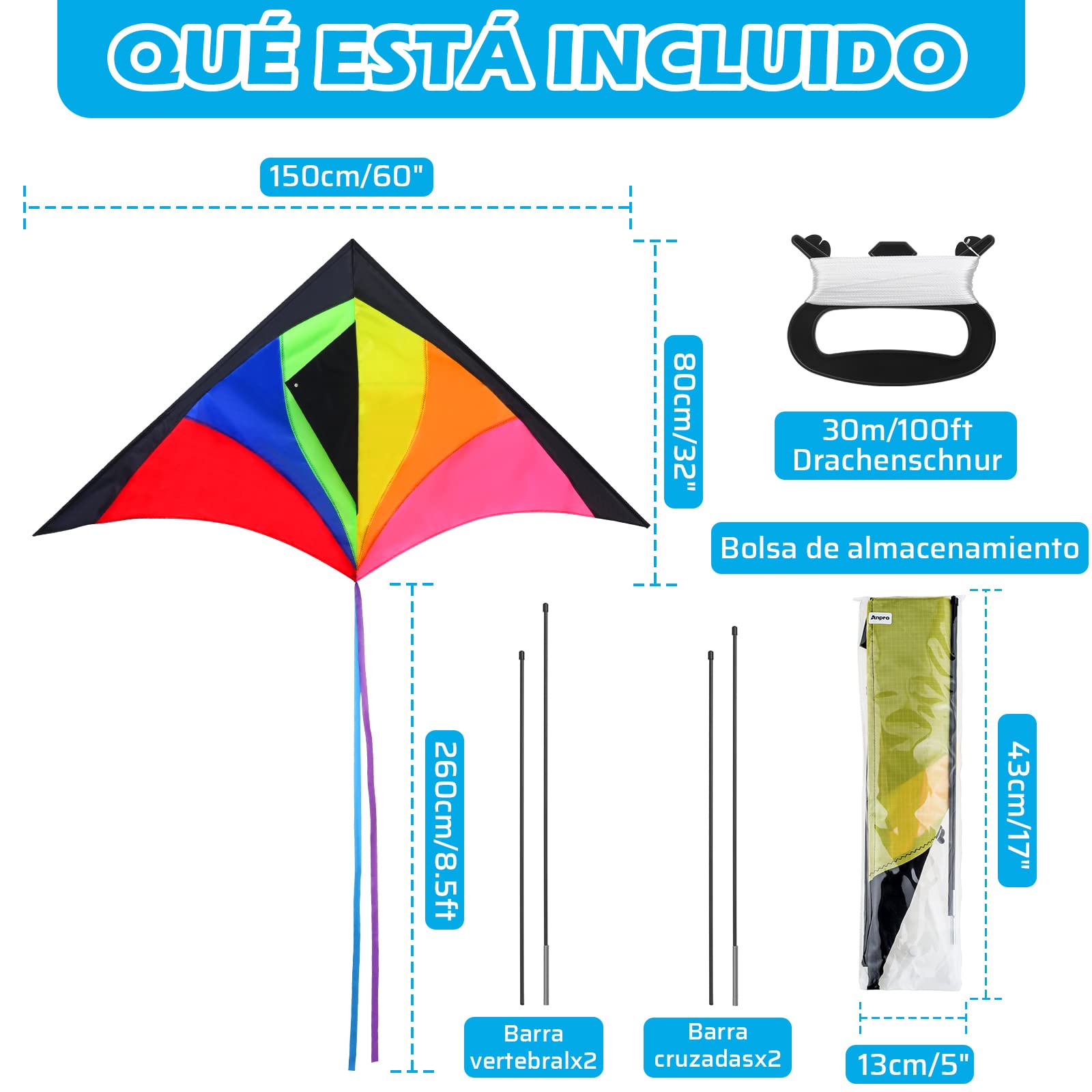 Anpro Gran Cometa para Niños y Adultos- Fácil de Volar con Viento Fuerte o una Suave Brisa Velas Niños — view 6