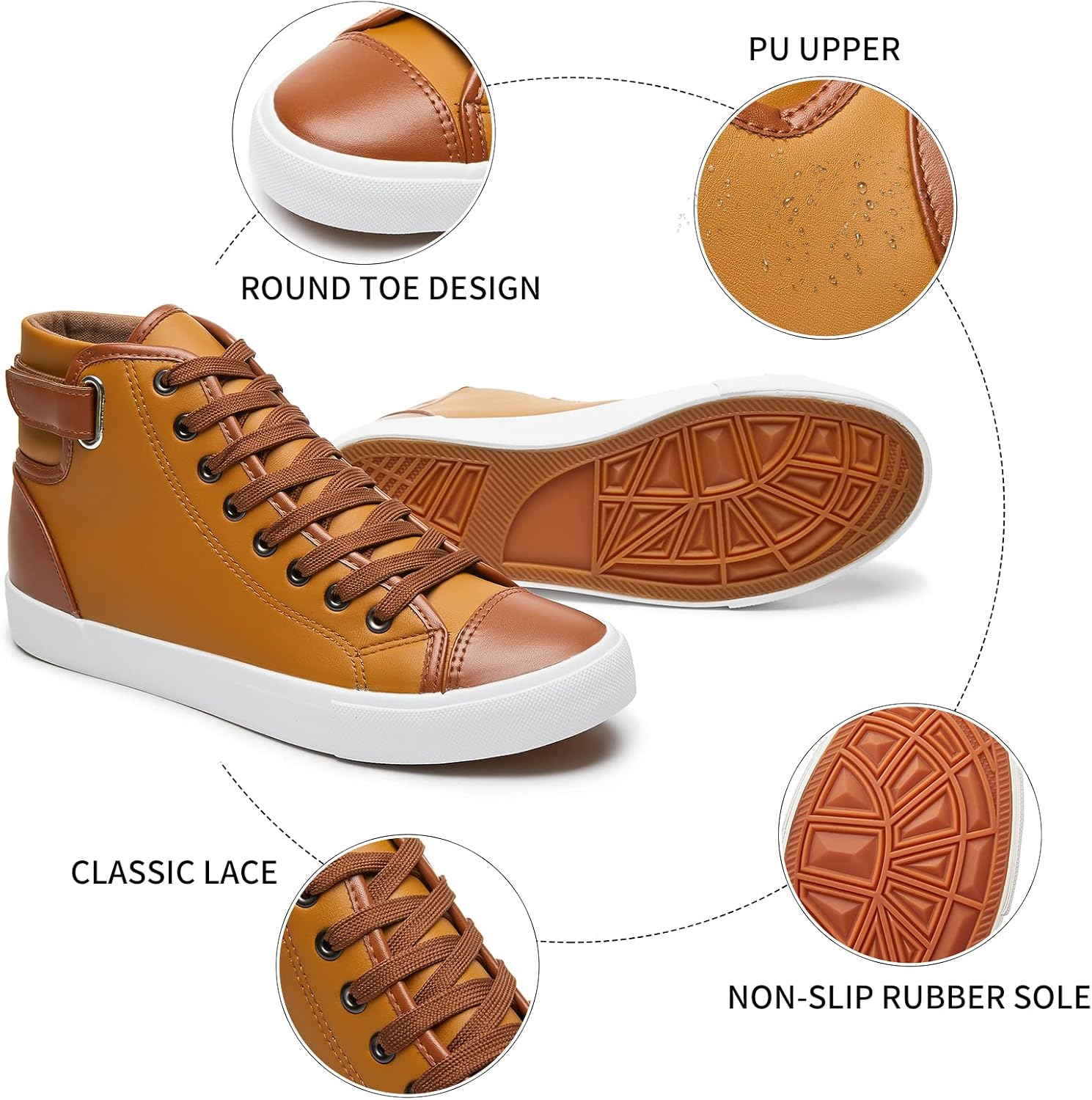 yageyan Men White high top Sneakers for Casual Black pu Leather Fashion Shoes for Men - Image 3