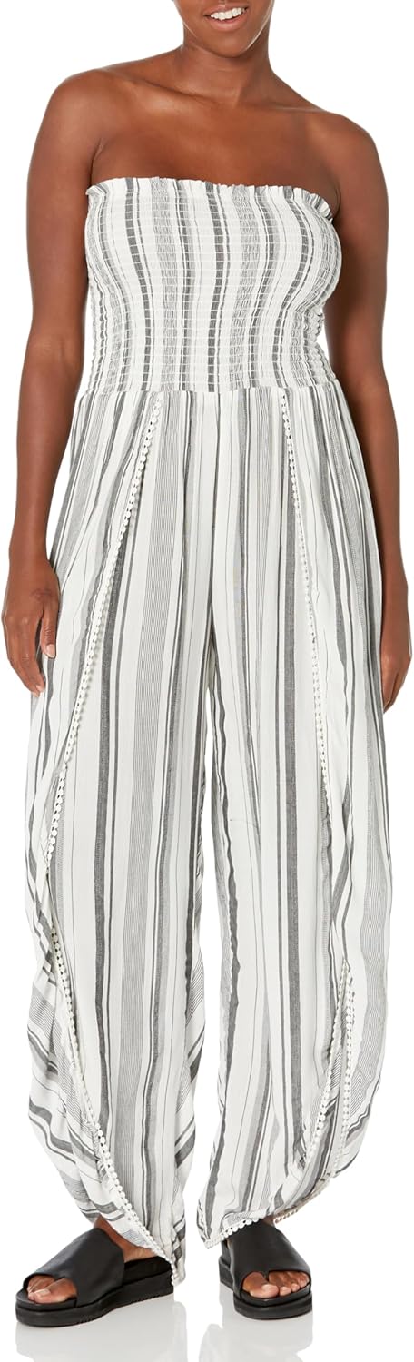 Angie Womens Women's Strapless Smocked Bodice Jumpsuit