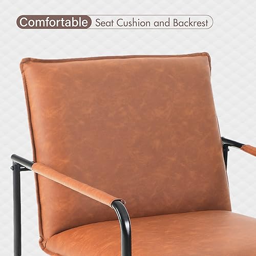 Miniatura 3 de MAISON ARTS Clearance on Silla de salón decorativa de piel sintética, sillón retro moderno de mediados de siglo con marco de acero para sala de Gris