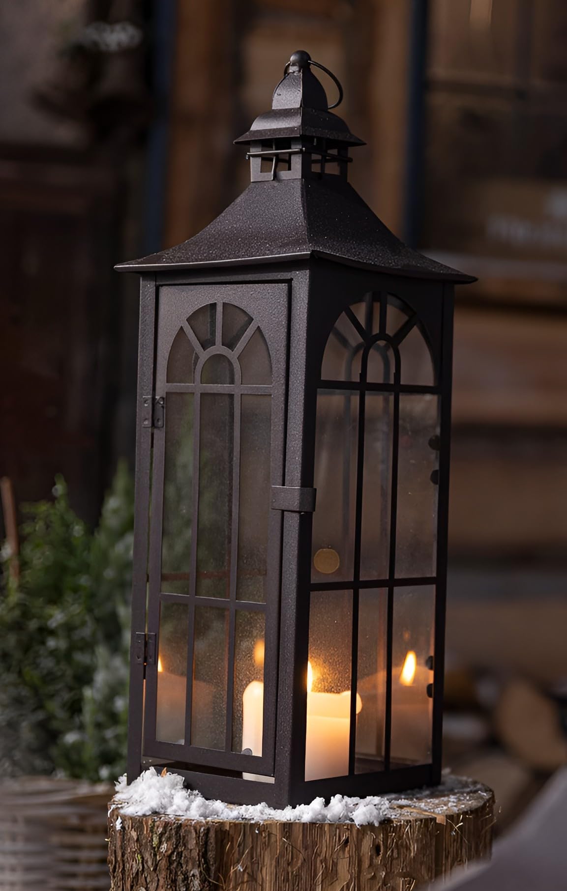 Dekoleidenschaft große Laterne aus Metall & Glas, 45 cm hoch, Gartenlaterne, braun, Metalllaterne, Hängelaterne, Windlicht, Kerzenlaterne, Garten-Deko für Draußen