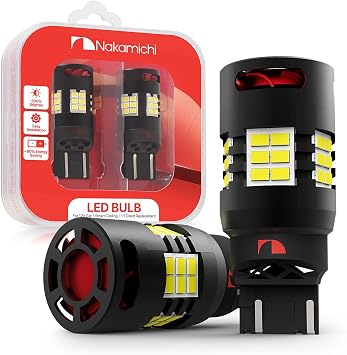 Nakamichi T20 7443 7441 7444 W21/5W Car LED Bulb 30-SMD 3020 Chip with Canbus Error-Free 12,000 RPM Fan for Brake Turn Signal Indicator Reverse Backup Tail Light Xenon White, 30 LEDs, Pack of 2