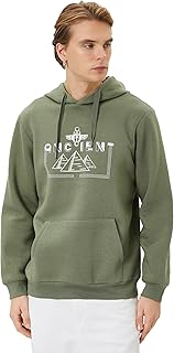 سويت شيرت بغطاء للرأس وتصميم مطبوع وجيب كانجارو للرجال من كوتون