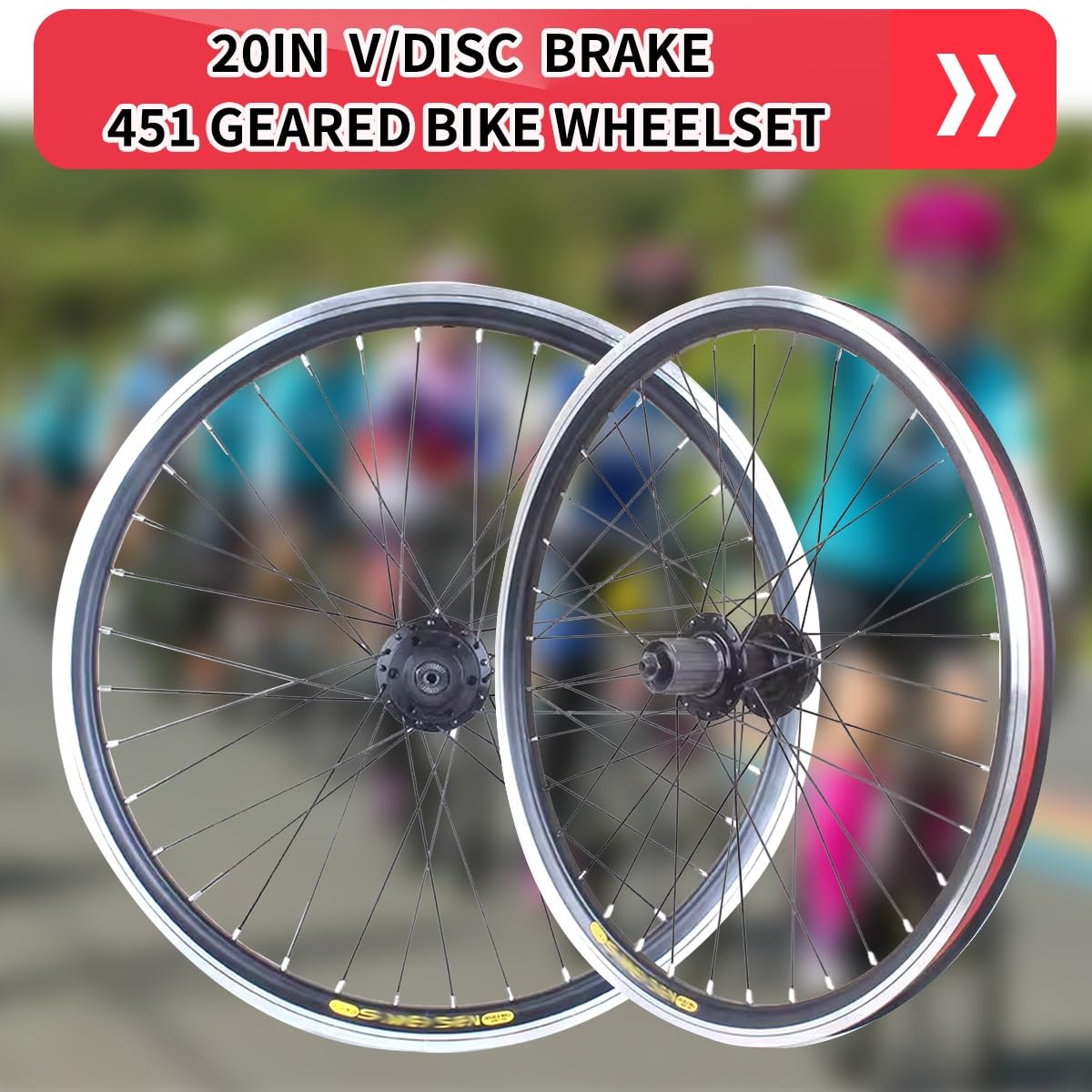 50.8 cm 451 składane zestawy kół rowerowych 20x13/8 11/8 koła V-brake/hamulec tarczowy Quick Release 36H piasta ze stopu aluminium przednia i tylna przerzutka koła do 7/8/9/10 prędkości (przód + Rea)