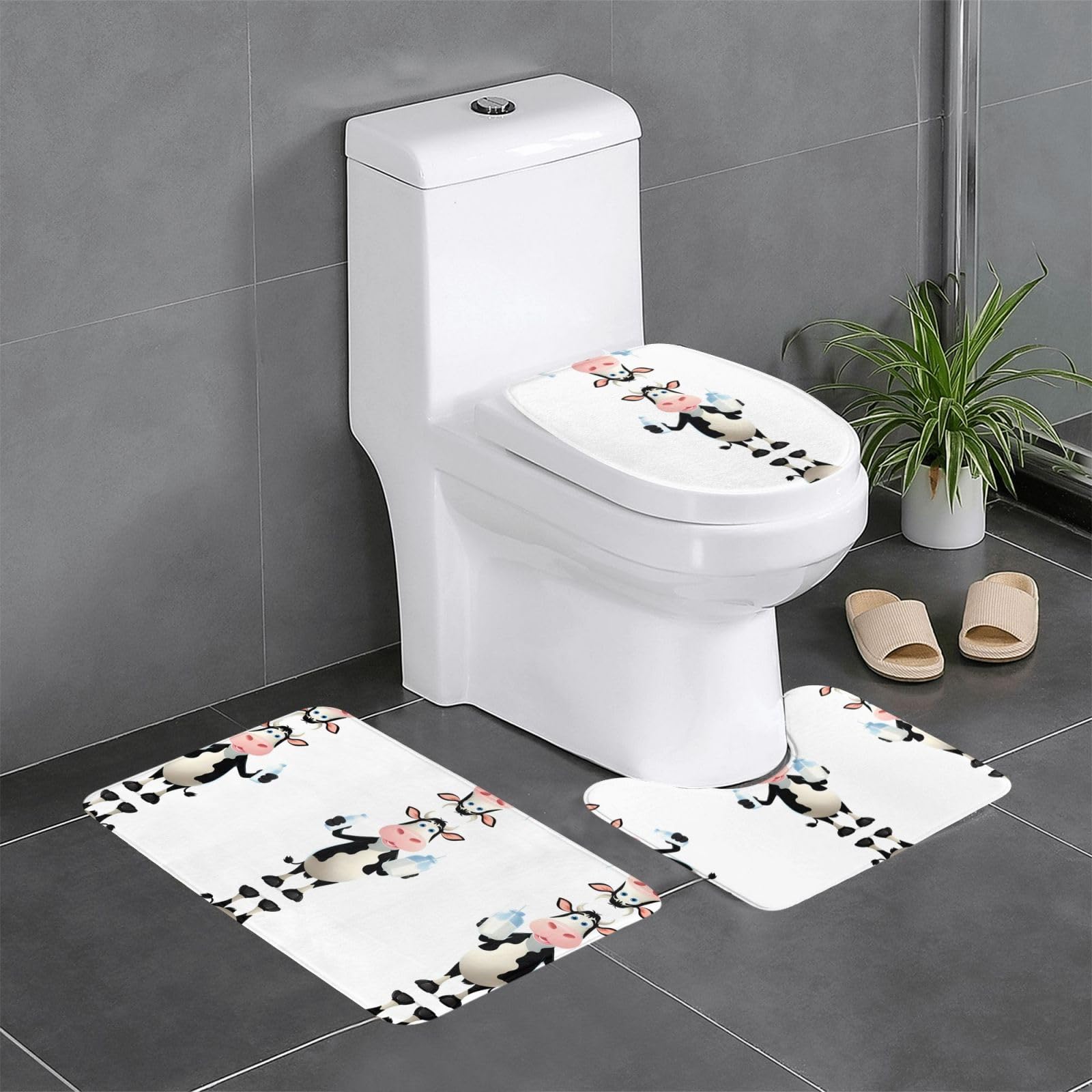 Tapis de salle de bain antidérapants WHJDPP lot de 3 pièces à motif vache original