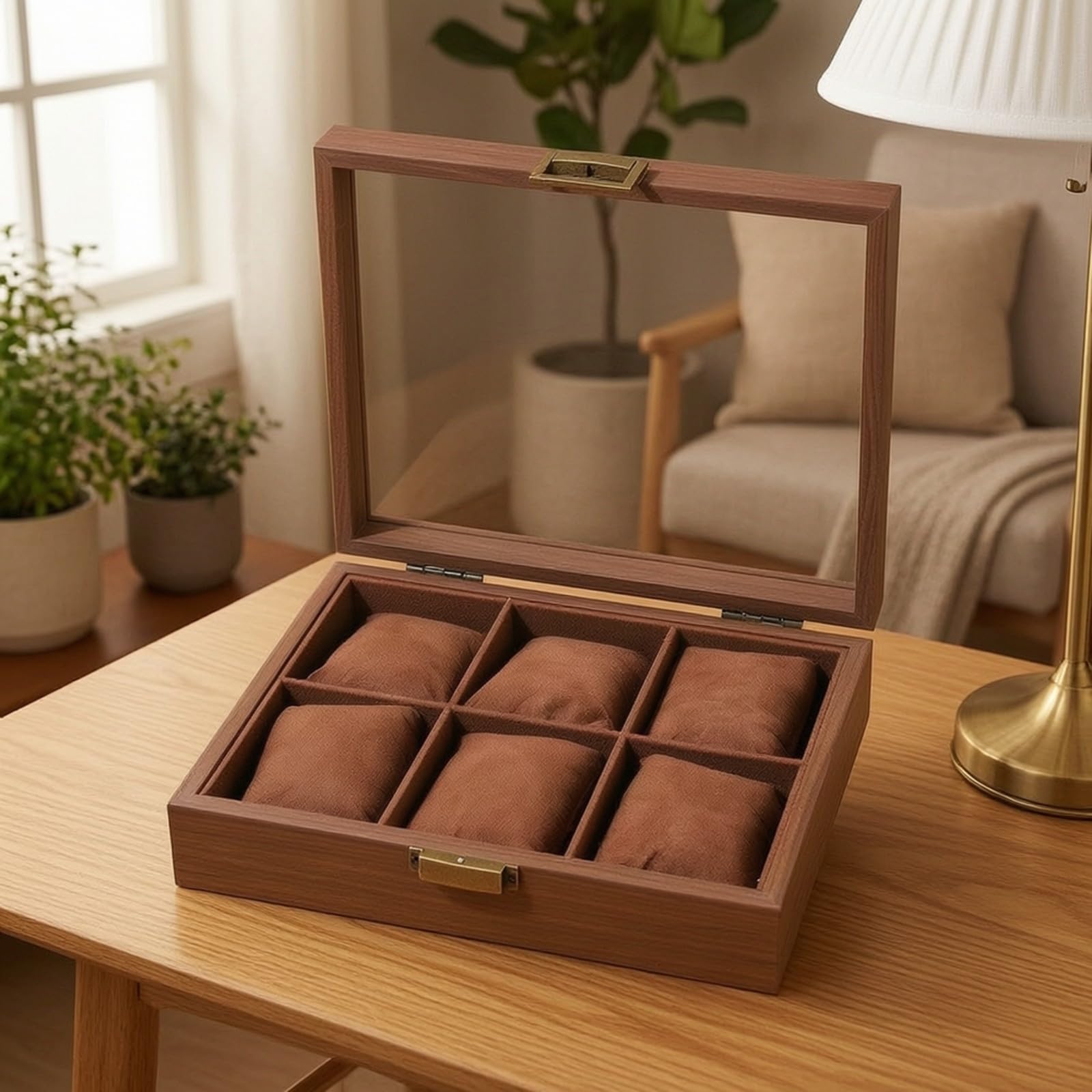 Organizer per Orologi Interno Imbottito | Antigraffio, Scatola Portaorologi con Finestra in, Robusto, Portaorologi da Esposizione, per Comò, Stile 6