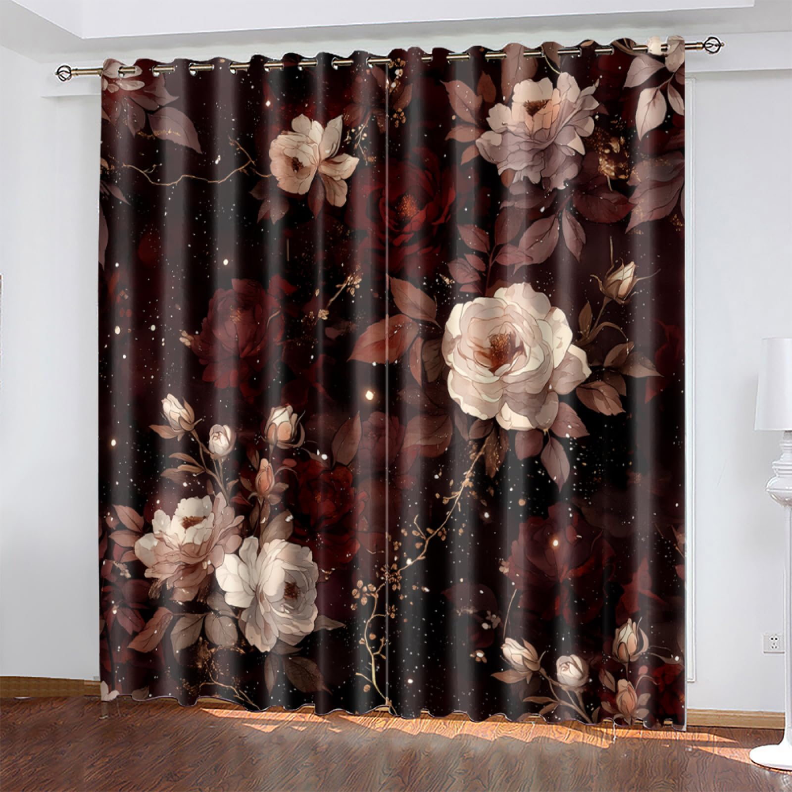 Rideaux occultants anti froid pour chambre rideau thermique à oeillets fleurs