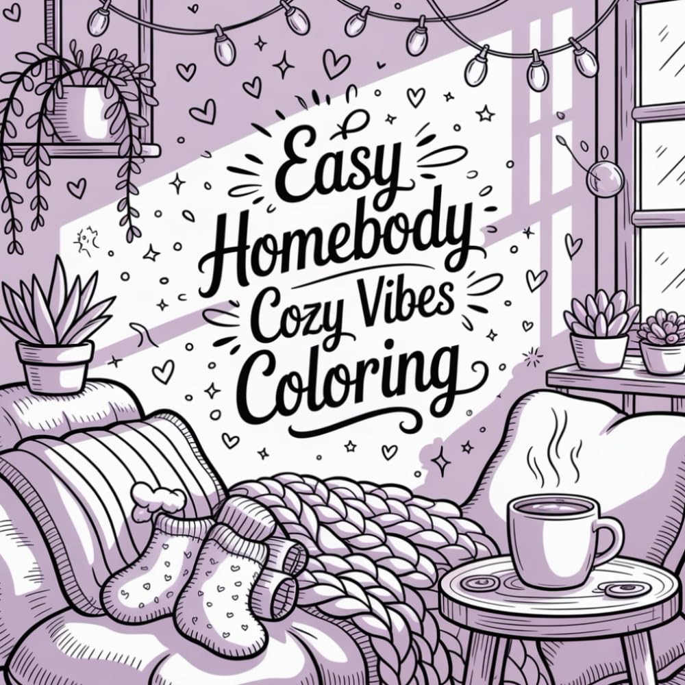 Easy Homebody Cozy Vibes Coloring: A relaxing escape filled with warm homey scenes perfect for calm, mindful coloring.