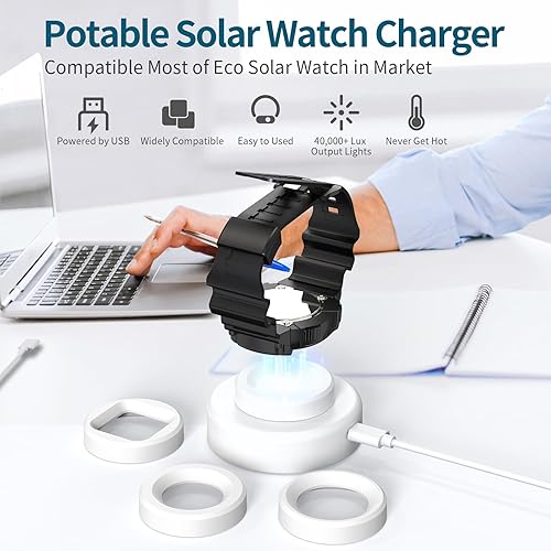 Miniatura 3 de Cargador rápido de reloj solar, luz LED para cargar relojes solares con tapas de tamaño, función de apagado automático de 8 horas, compatible con