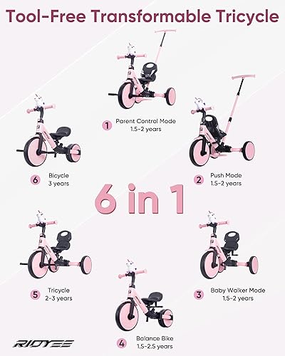 Miniatura 2 de Triciclo 5 en 1 para niños pequeños de 1.5 a 3 años, triciclo convertible sin herramientas para equilibrar la bicicleta, cinturón de seguridad,