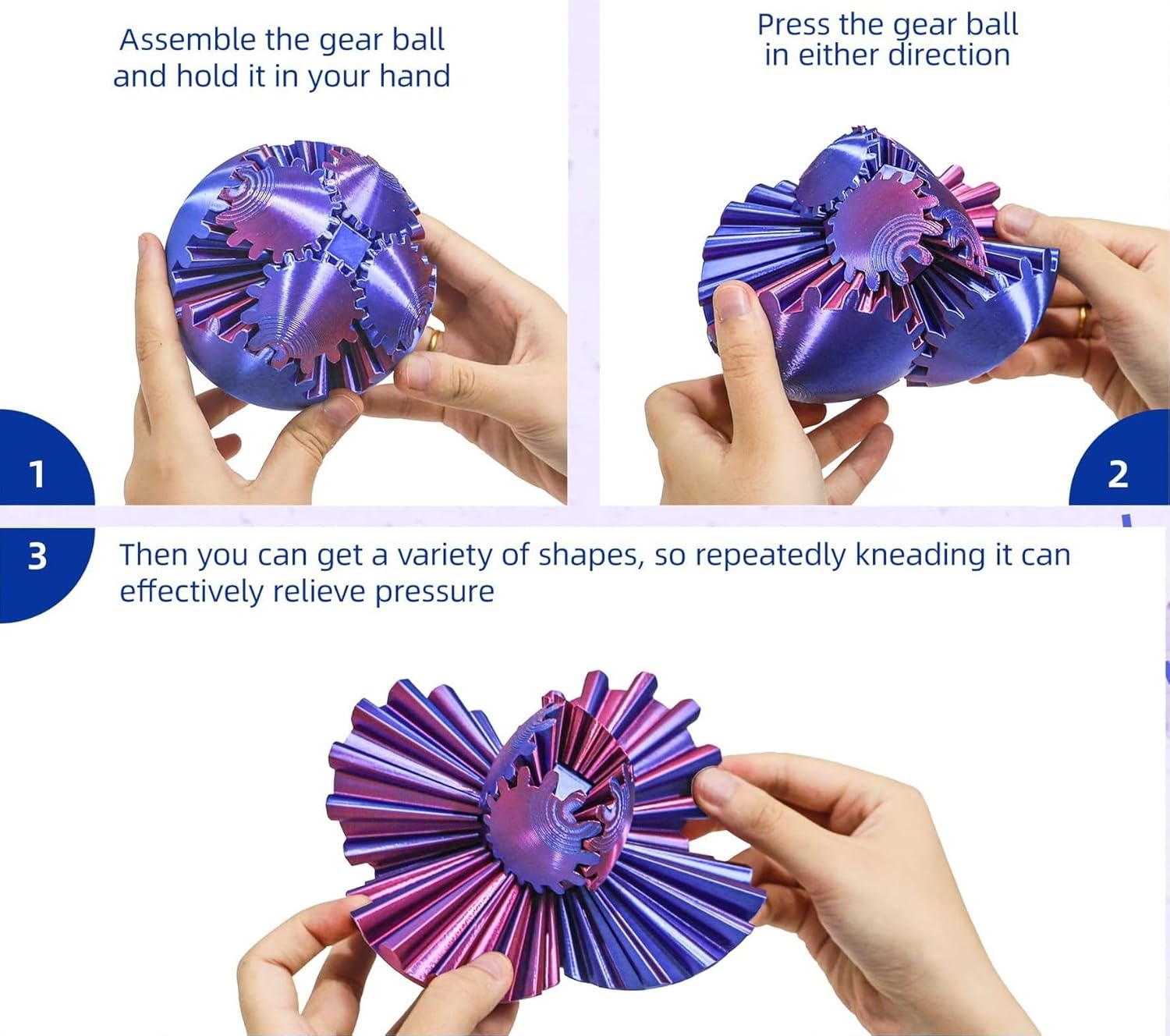 Gear Ball 3D Printed Spin Ball or Cube Fidget Toy,Gear Sphere Fidget Toy,for Stress and Anxiety Relief, Stress Ball GearSphere Desk Toy for Kids (Red)