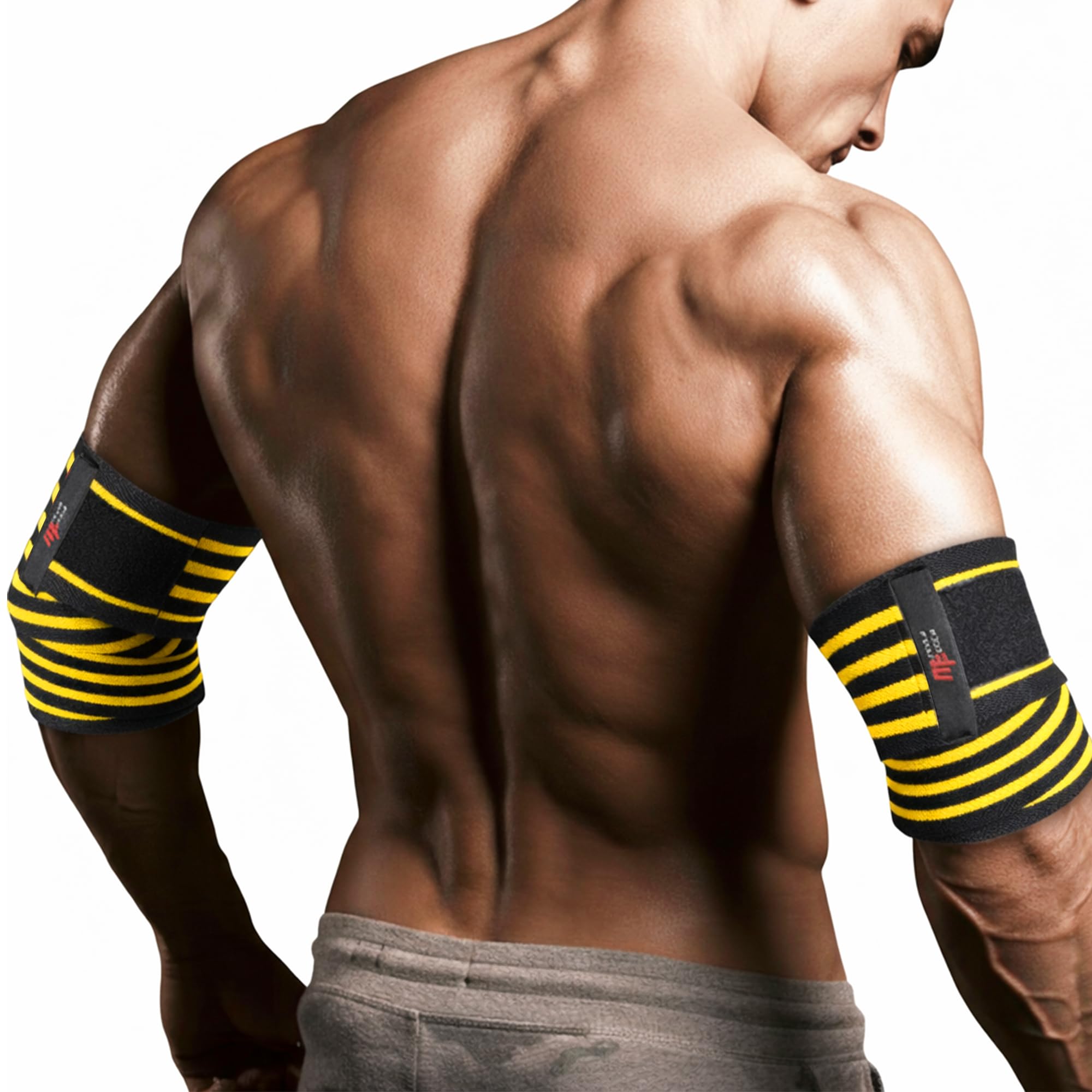 MuscleForge Elbow Wraps for Weightlifting & Powerlifting – Elastic Adjustable Straps with Hook-and-Loop Fastening – Elbow Supports for Joint Stability, Injury Prevention & Gym Performance