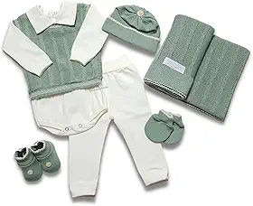 Saida Maternidade Completa Recem Nascido Menino Menina 7 Peças Sanches Baby (A Verde Militar com Natural)