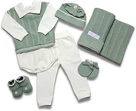 Saida Maternidade Completa Recem Nascido Menino Menina 7 Peças Sanches Baby (A Verde Militar com Natural)