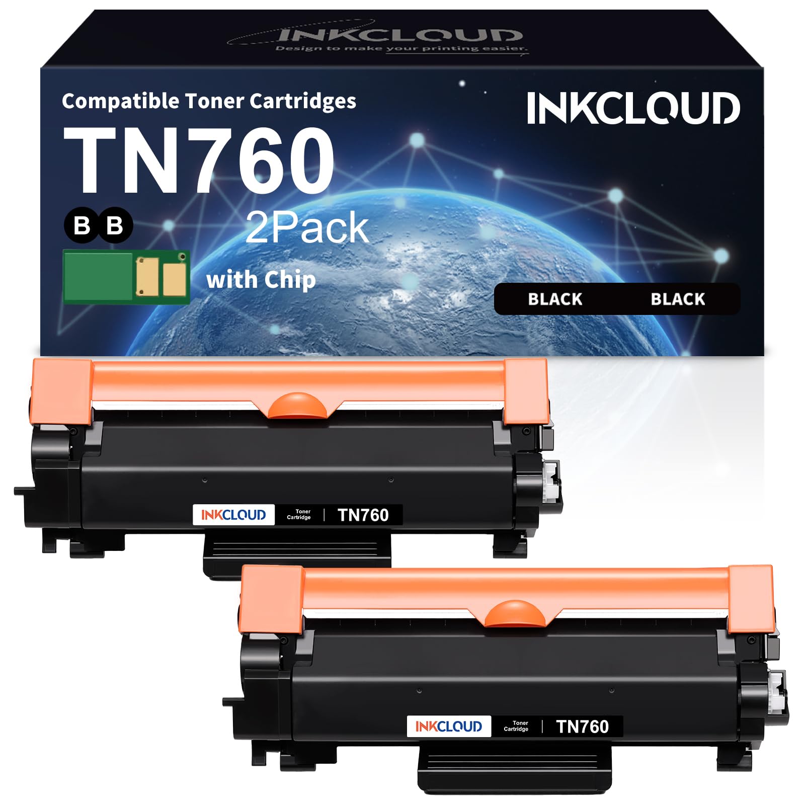 INKCLOUD Compatible TN760 Black Replacement for Brother TN-760 TN730 TN770 Toner Cartridge for Brother HL-L2350DW HL-L2390DW HL-L2395DW HL-L2370DW