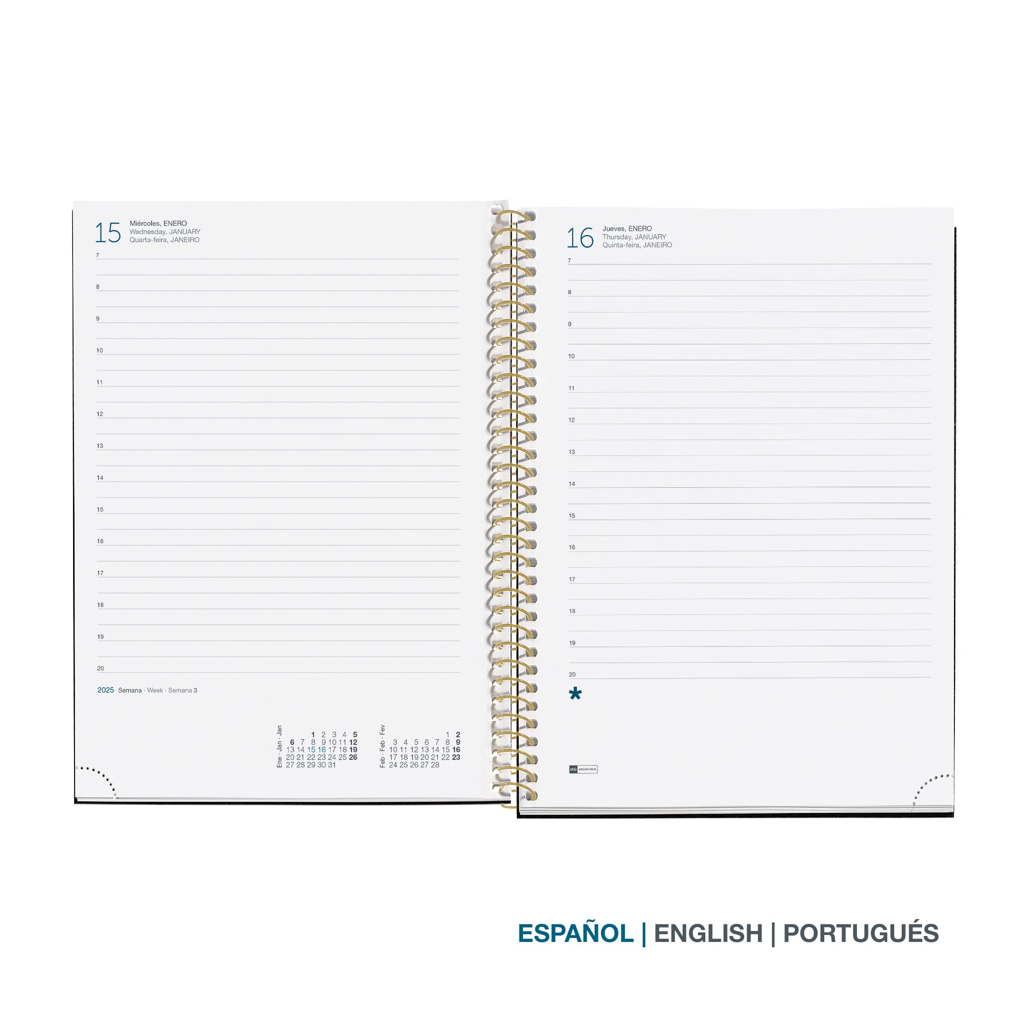 Miquelrius, 2025 Diary, 155 x 213 mm, Day Page Agenda, Laminated Cardboard Cover, Spiral, Elastic Closure, Paper 80 g/m² - Image 2
