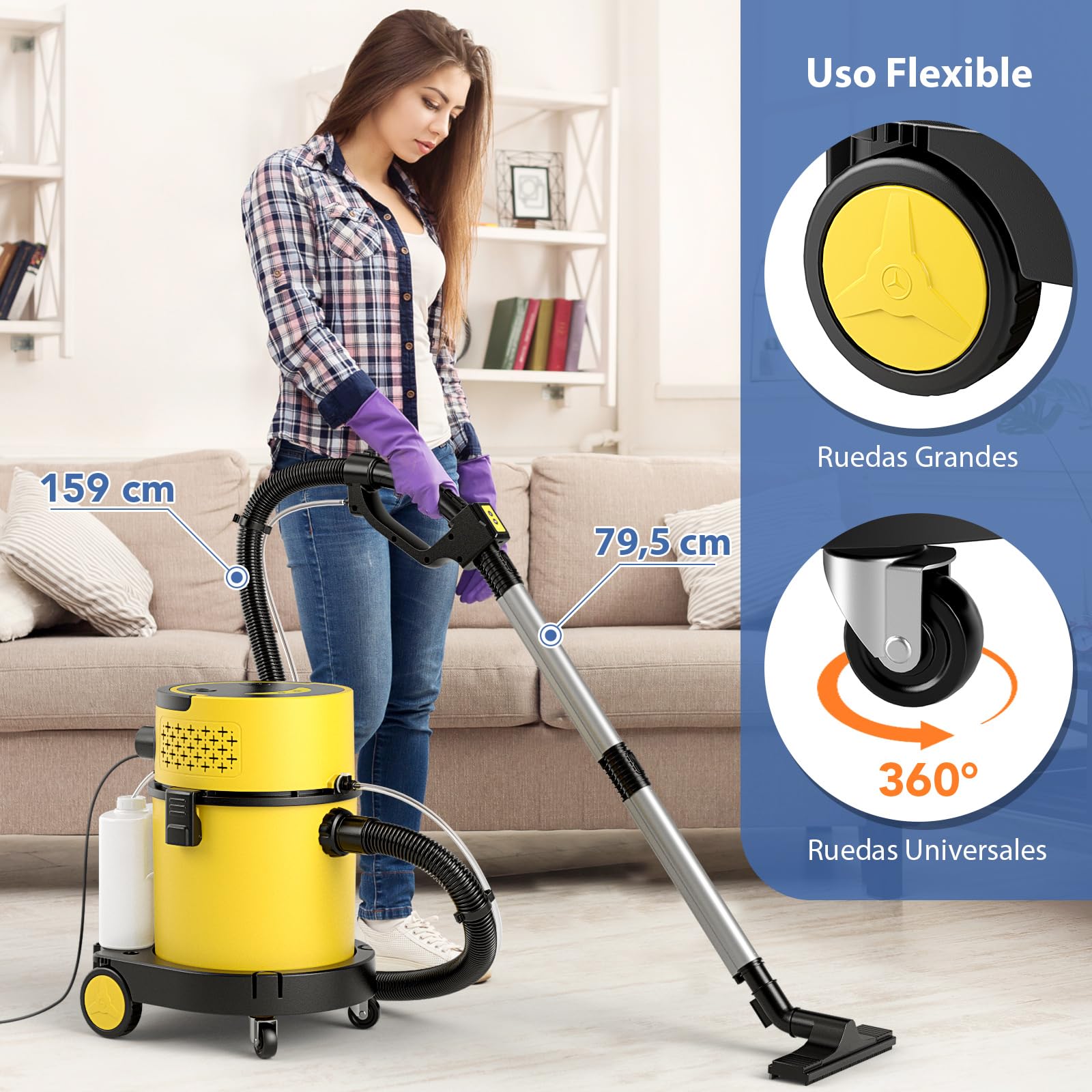 COSTWAY 4 en 1 Aspiradora en Seco y Húmedo 1200W, Máquina Limpiadora de Alfombras y Tapicería con Succión Máxima de 17 KPA, 20L+4L Depósito Agua y Accesorios para Piso, Escalera, Sofá, Coche
