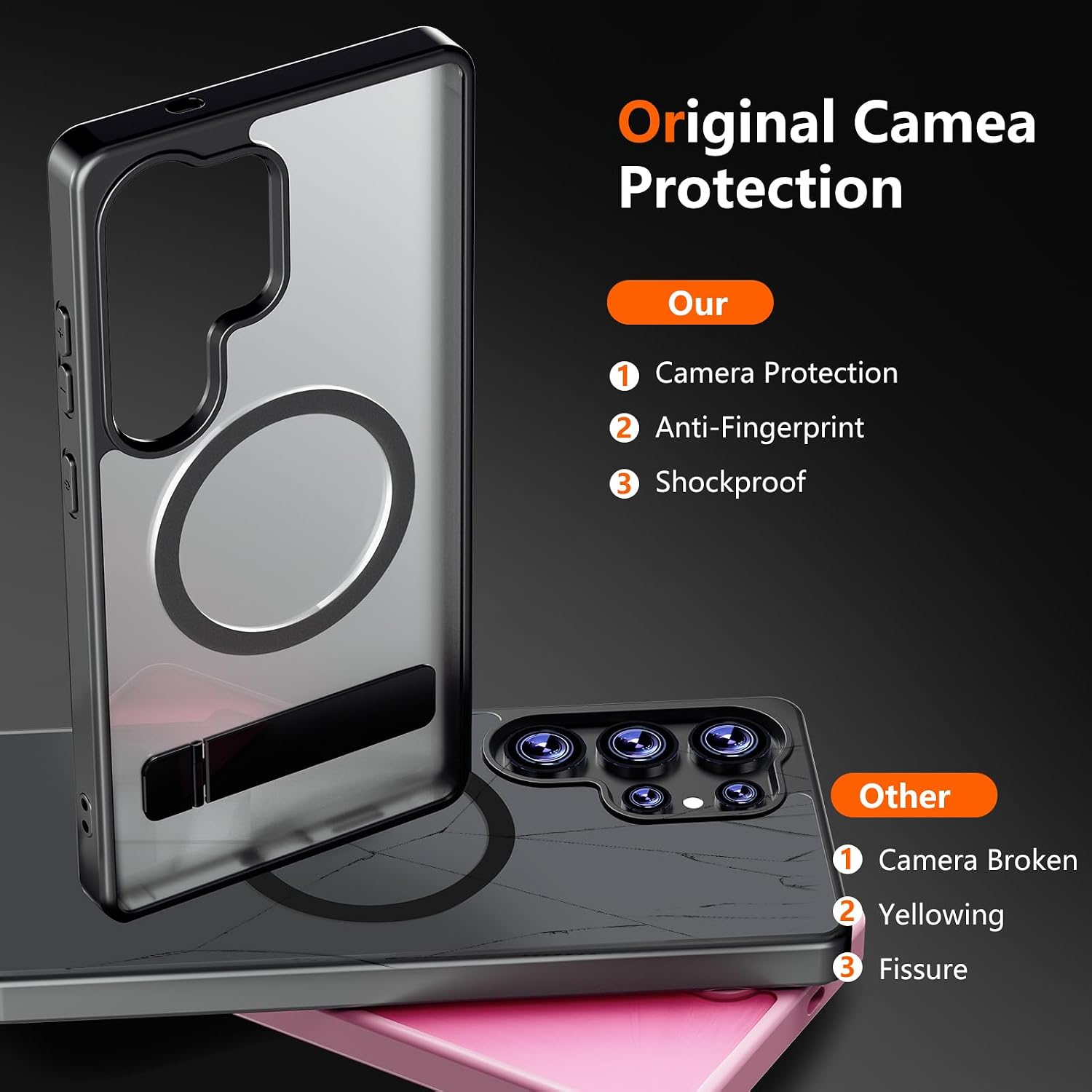 Magnetic Case for Samsung Galaxy S25 Ultra with 2X Privacy Screen Protectors,Galaxy S 25 Ultra Phone Case with Stand & Compatible with MagSafe,Shockproof Translucent Matte Protective Cover,Black