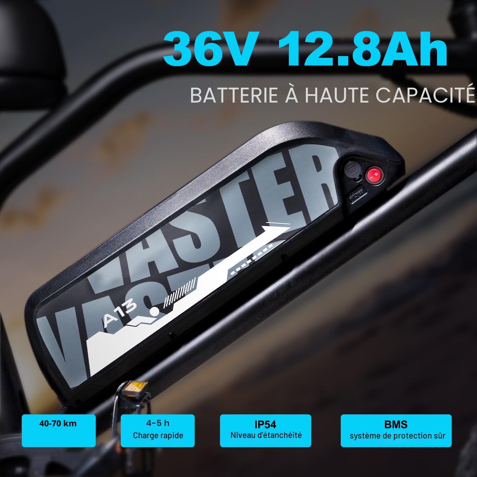 Vélo Électrique pour Jeunes 16" 3.0 Fat Tire, Batterie Amovible 36V 13Ah, Vélo Électrique avec 3 Modes de Conduite, Écran LCD Intelligent, Frein à Double Disque, Autonomie 30-60km