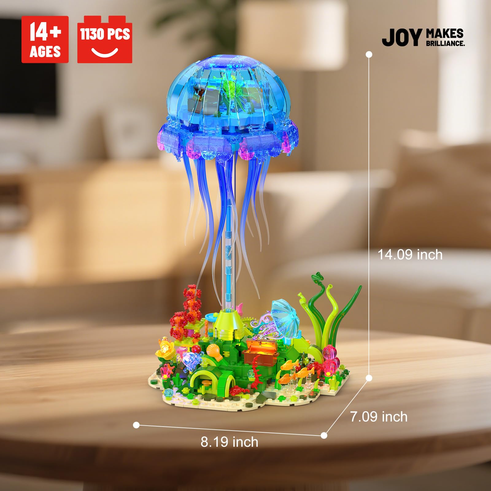 JMBricklayer Jellyfish Building Set with LED Lights, Ocean Animal Collection Toy, Floating Jellyfish Lamp, Sea Creature Display for Adults, Home & Office Decor, Creative Gifts for Boys Girls 14+