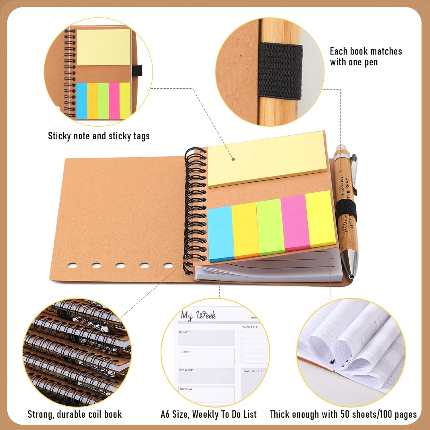 60 Pcs Employee Appreciation Gifts Bulk - 30 Sets Inspirational Spiral Notebooks with Motivational Pens, Weekly Planner with Notepad for Coworkers Nurse Teacher Volunteer Social Worker Gifts