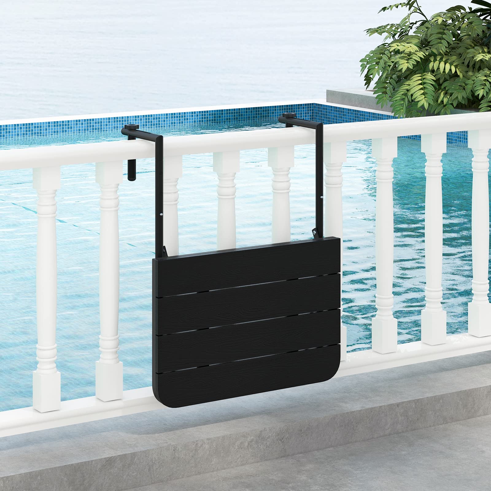 GIANTEX Mesa Plegable Colgante, Mesita de Balcón con Alturas Ajustables de 3 Niveles, Mesa Auxiliar con Dieseño Ahorro Espacio, Mesita Colgante 60 x 40 cm (Negro)